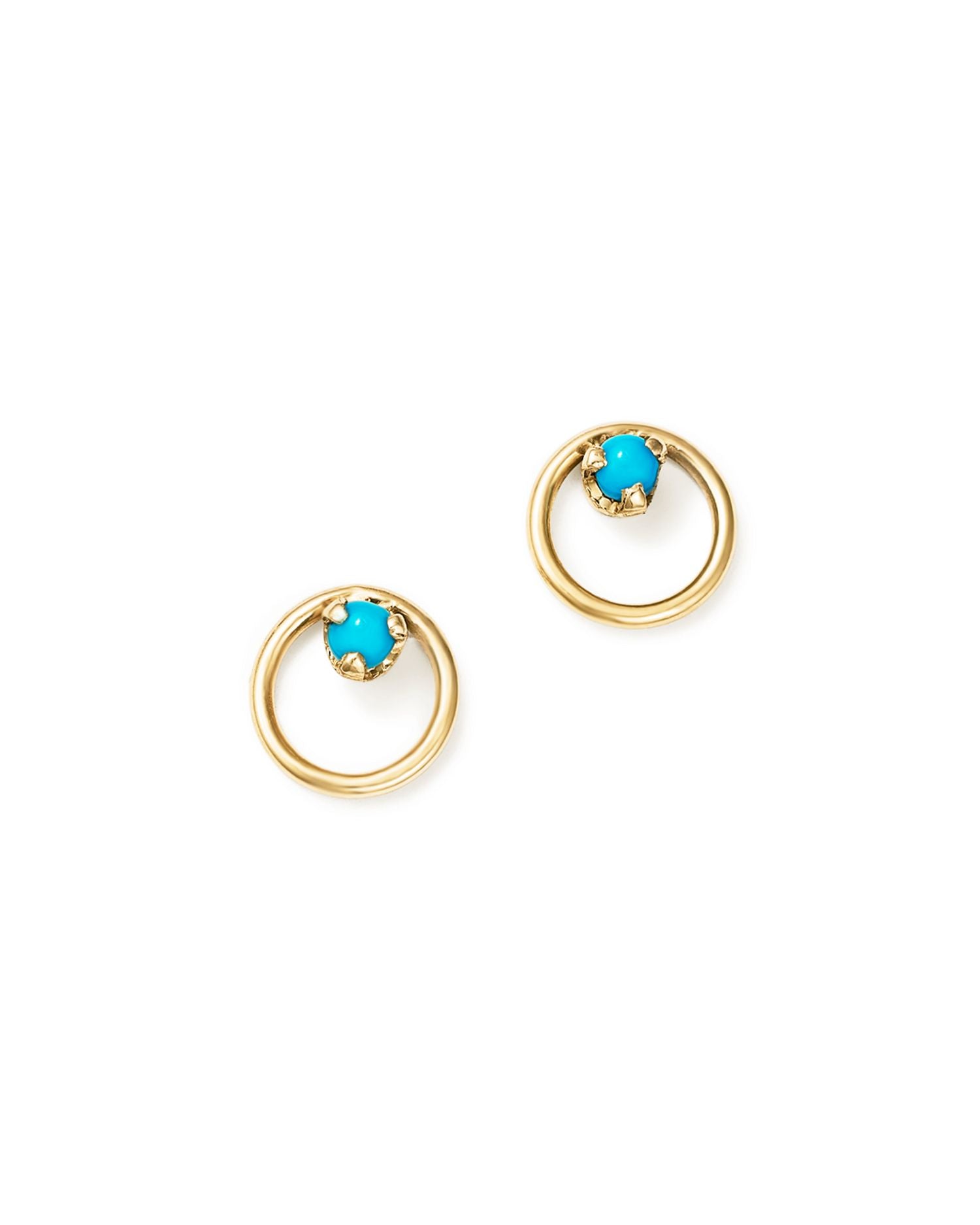 14K Yellow Gold Turquoise Circle Stud Earrings