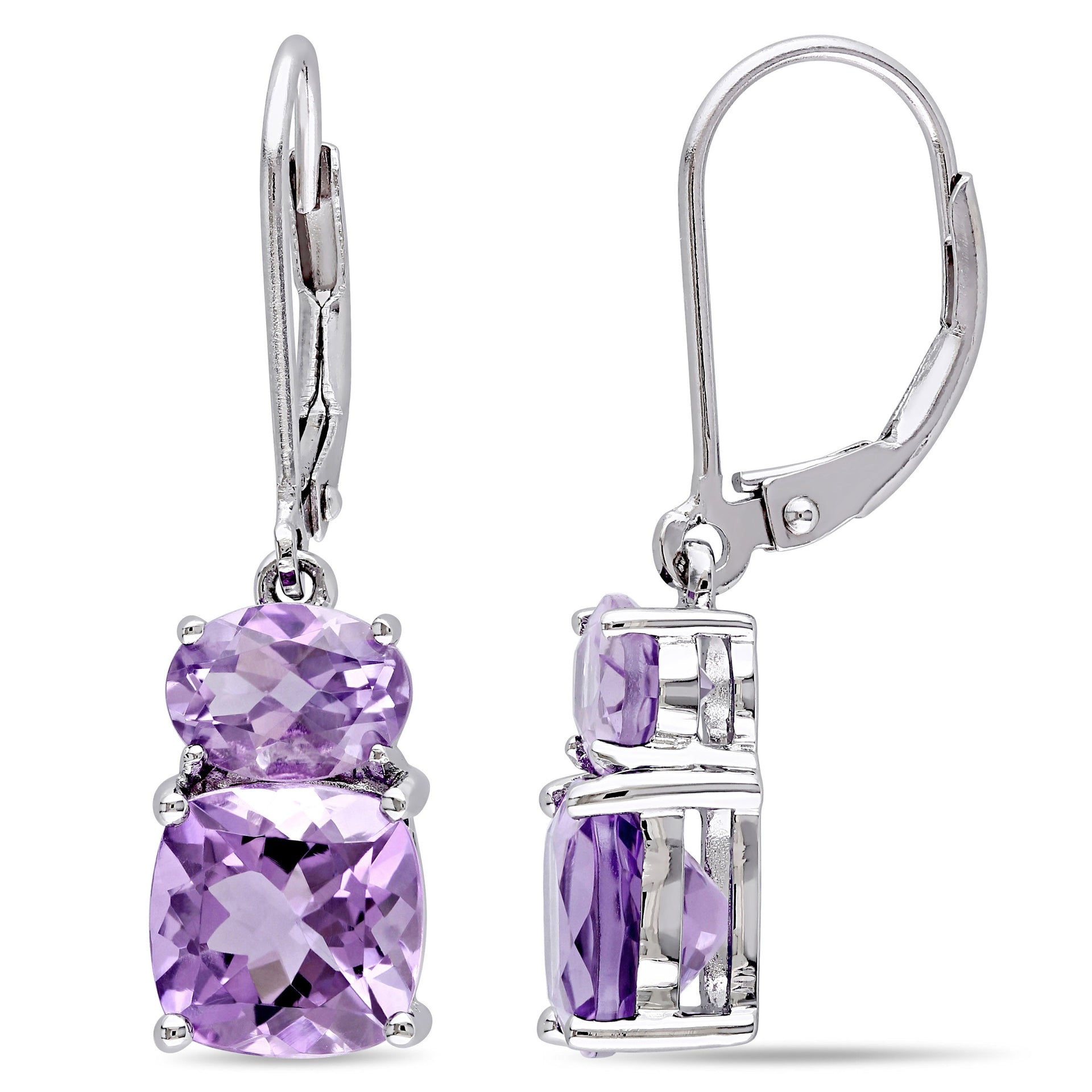 5ct TW Amethyst and Rose De France Leverback Earrings in Sterling Silver