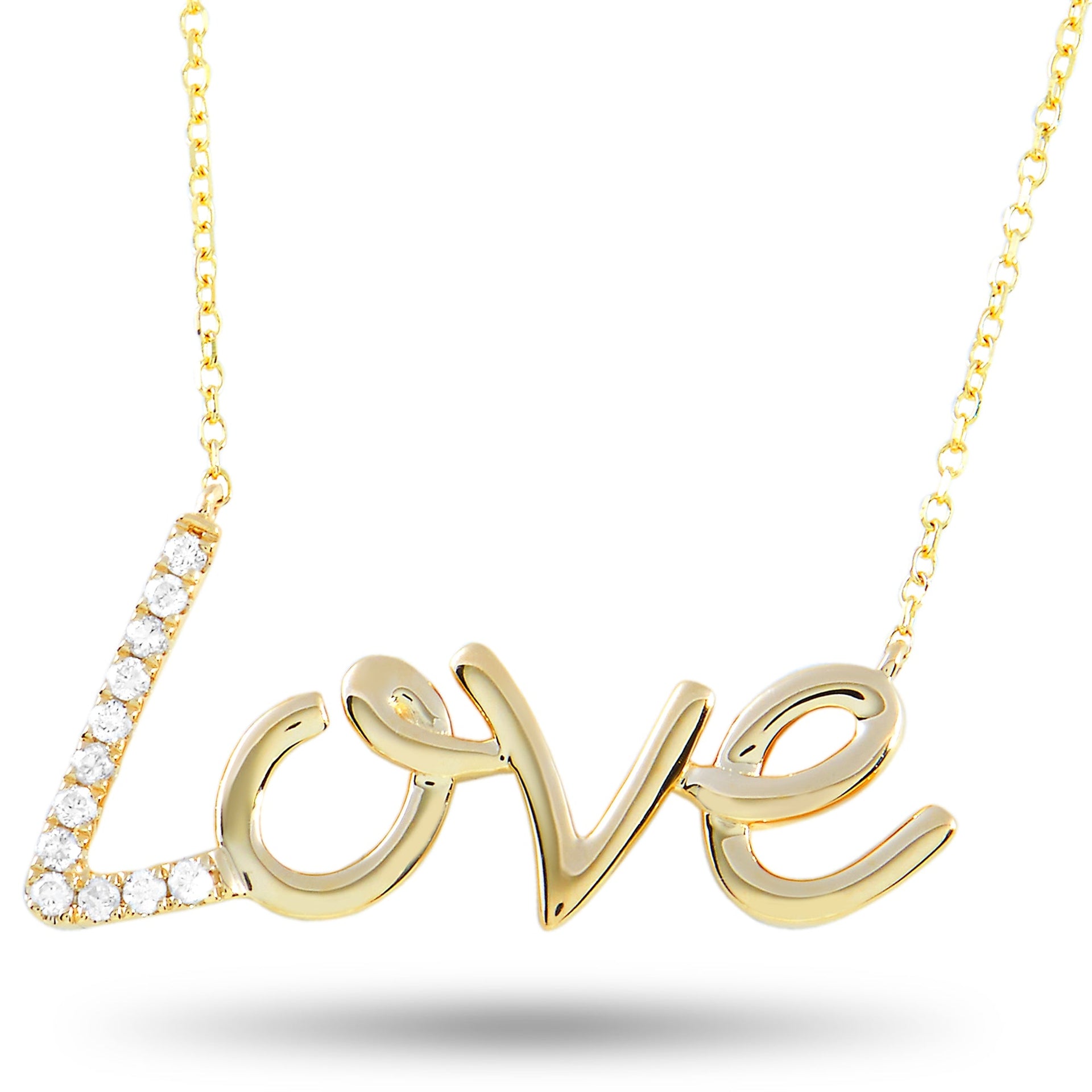 14K Yellow Gold 0.10 ct Diamond Love Pendant Necklace