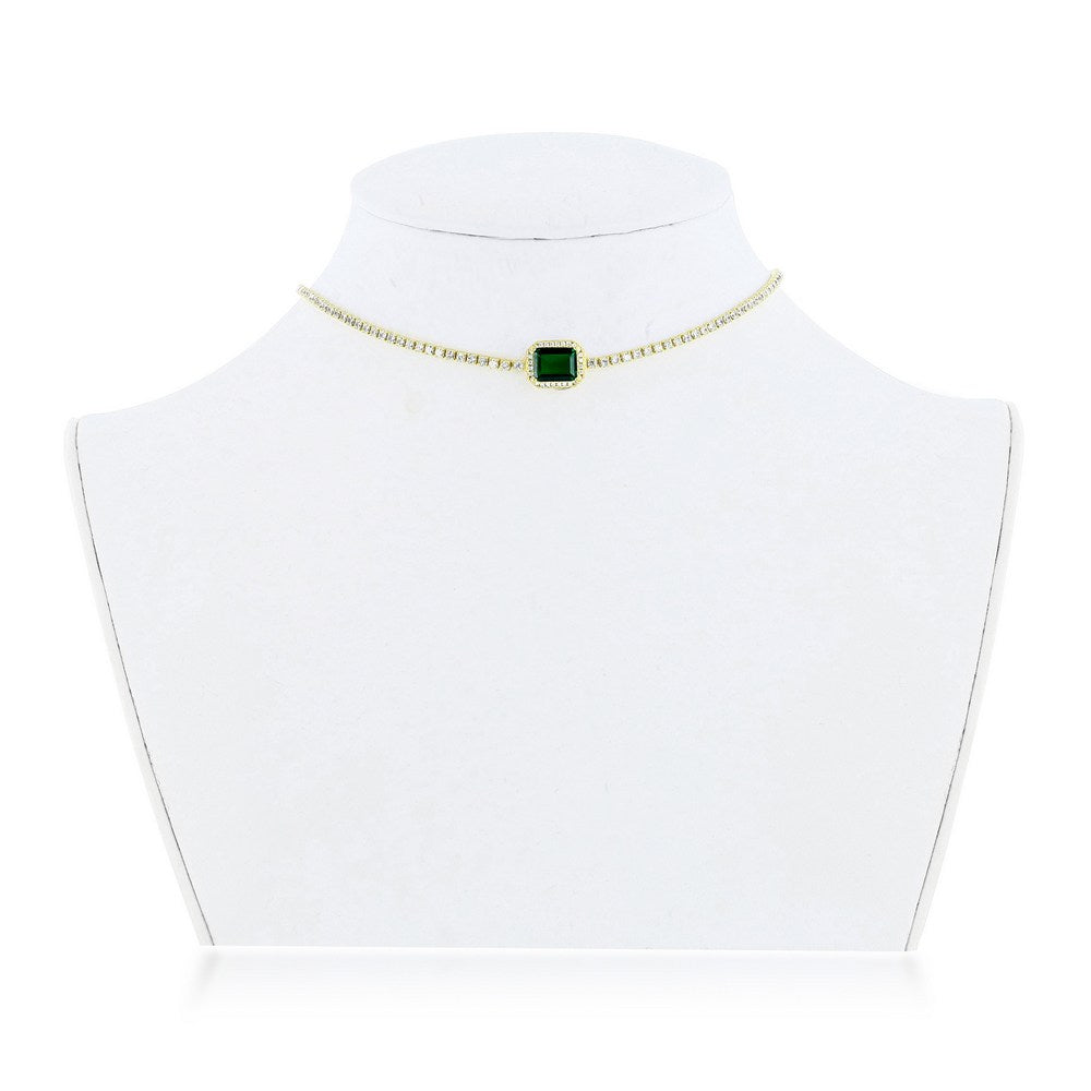 Sterling Silver Asscher-Cut Emerald CZ Tennis Choker - Gold Plated