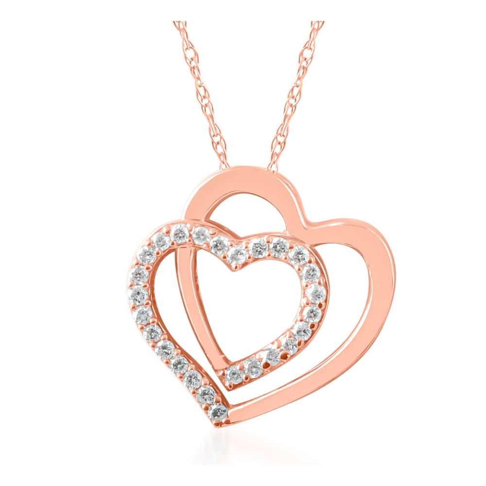 Womens 1/4ct Diamond Heart Shape Pendant 10K Rose Gold 3/4' Tall