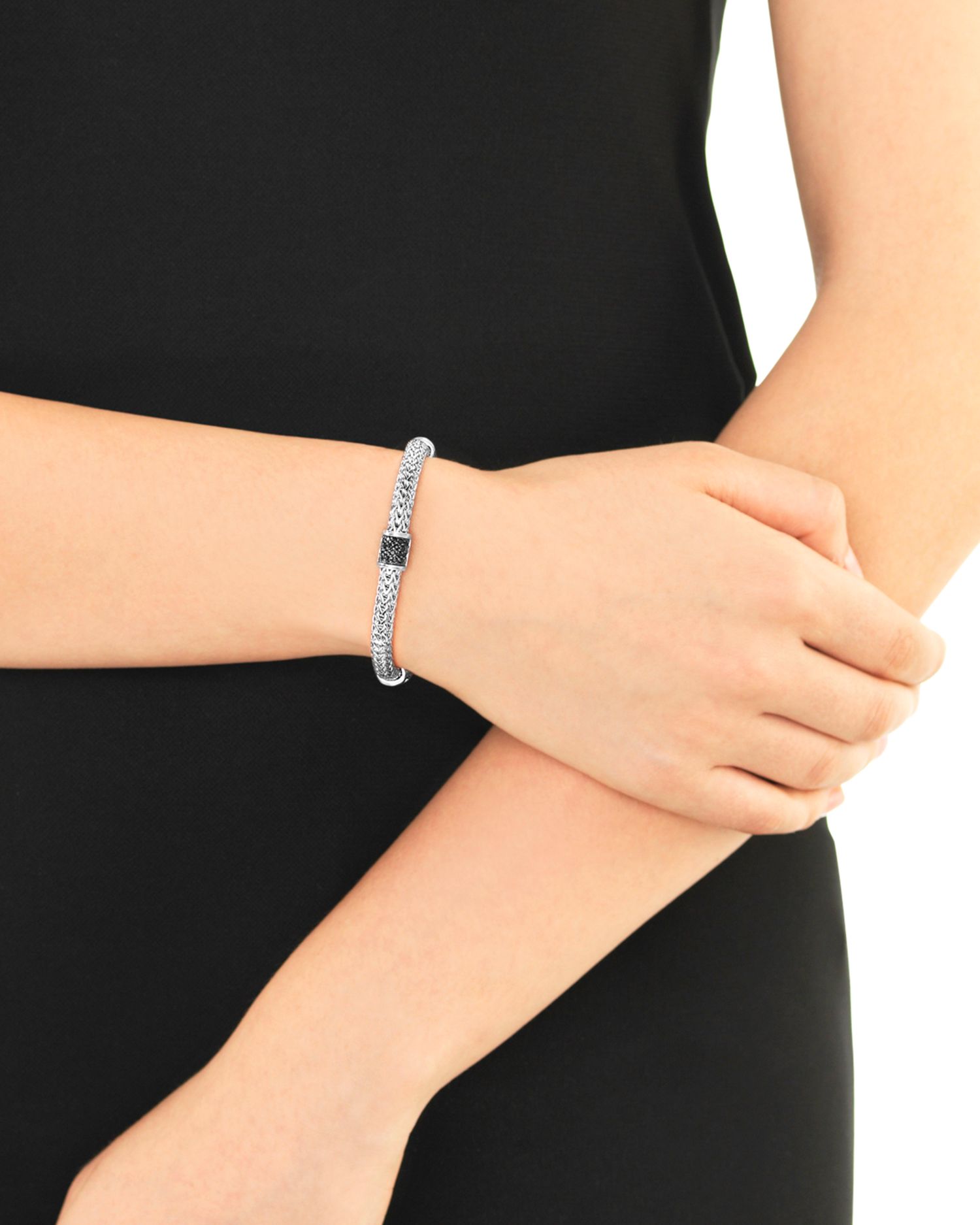 John Hardy Classic Chain Silver Lava Four Station Chain Bracelet with Black Sapphires