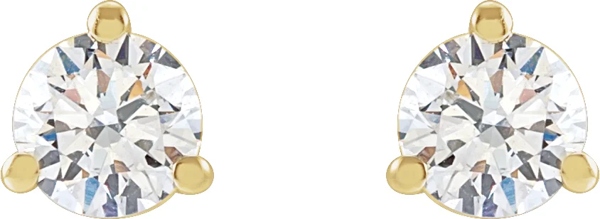 14k Yellow Gold 3-Prong Solitaire Martini Studs with Round Lab Grown Diamond