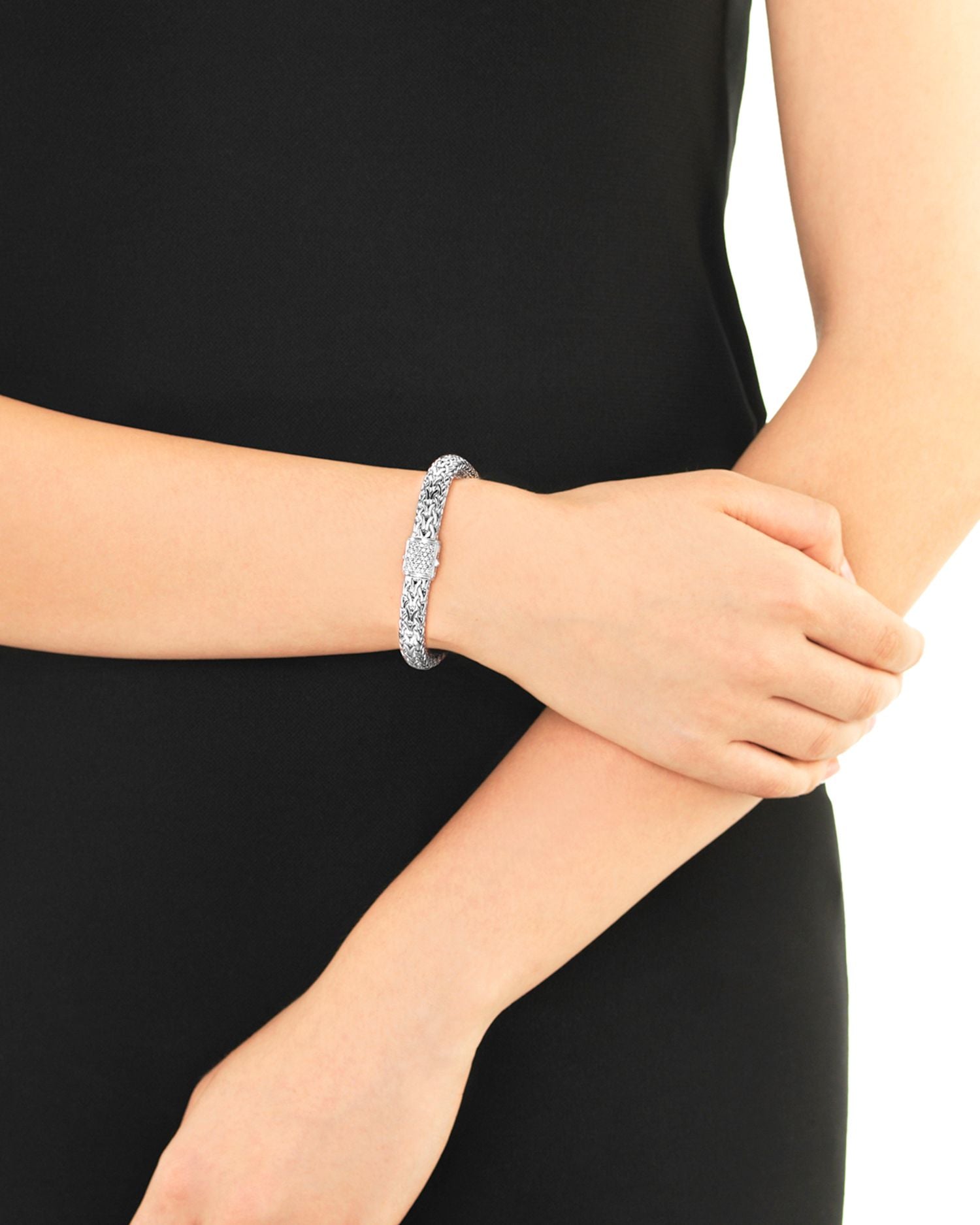 Classic Chain Sterling Silver Bracelet with Diamond Pavé