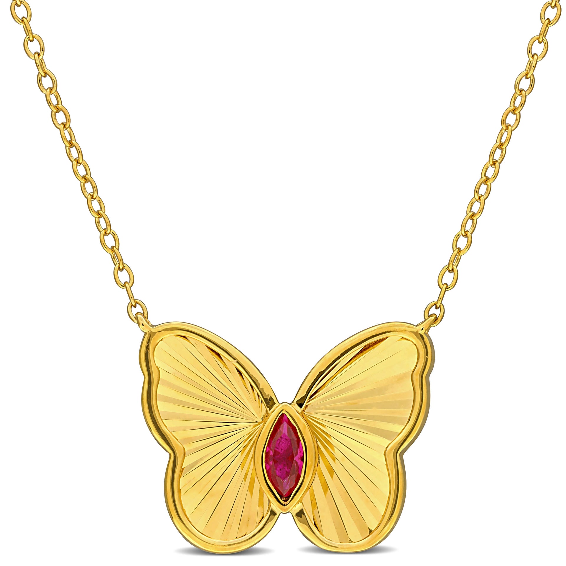 Mimi & Max 1/5ct TGW Marquise-Cut Created Ruby Butterfly Necklace Yellow Silver-17in