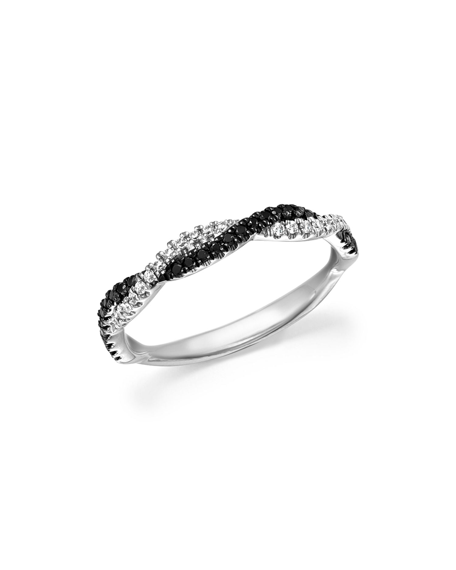 White and Black Diamond Braided Band in 14K White Gold - Exclusive