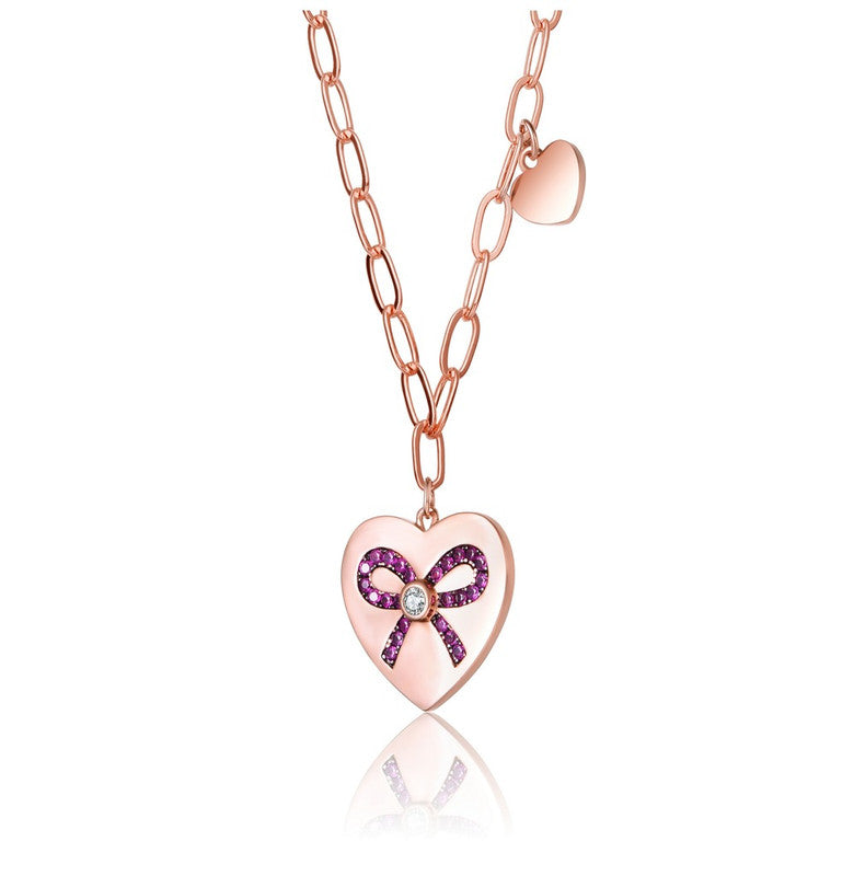 Kids/Young Teens 18k Rose Gold Plated Bow Tie on Heart Shaped Pendant