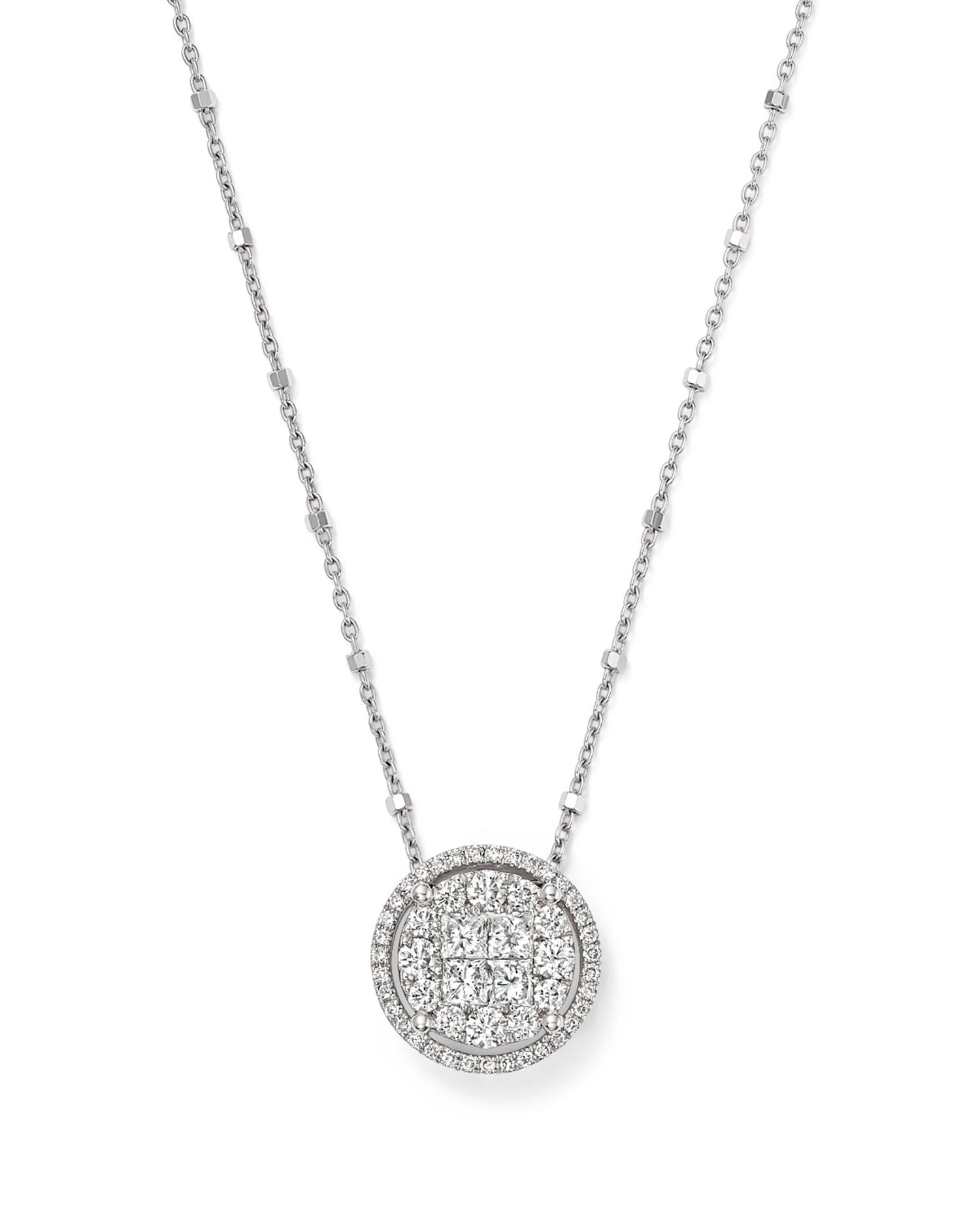 Round and Princess-Cut Diamond Cluster Pendant Satellite Necklace in 14K White Gold, 1.0 ct. t.w. - Exclusive