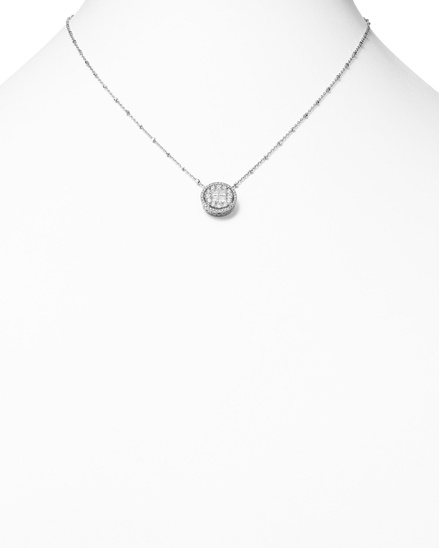 Round and Princess-Cut Diamond Cluster Pendant Satellite Necklace in 14K White Gold, 1.0 ct. t.w. - Exclusive