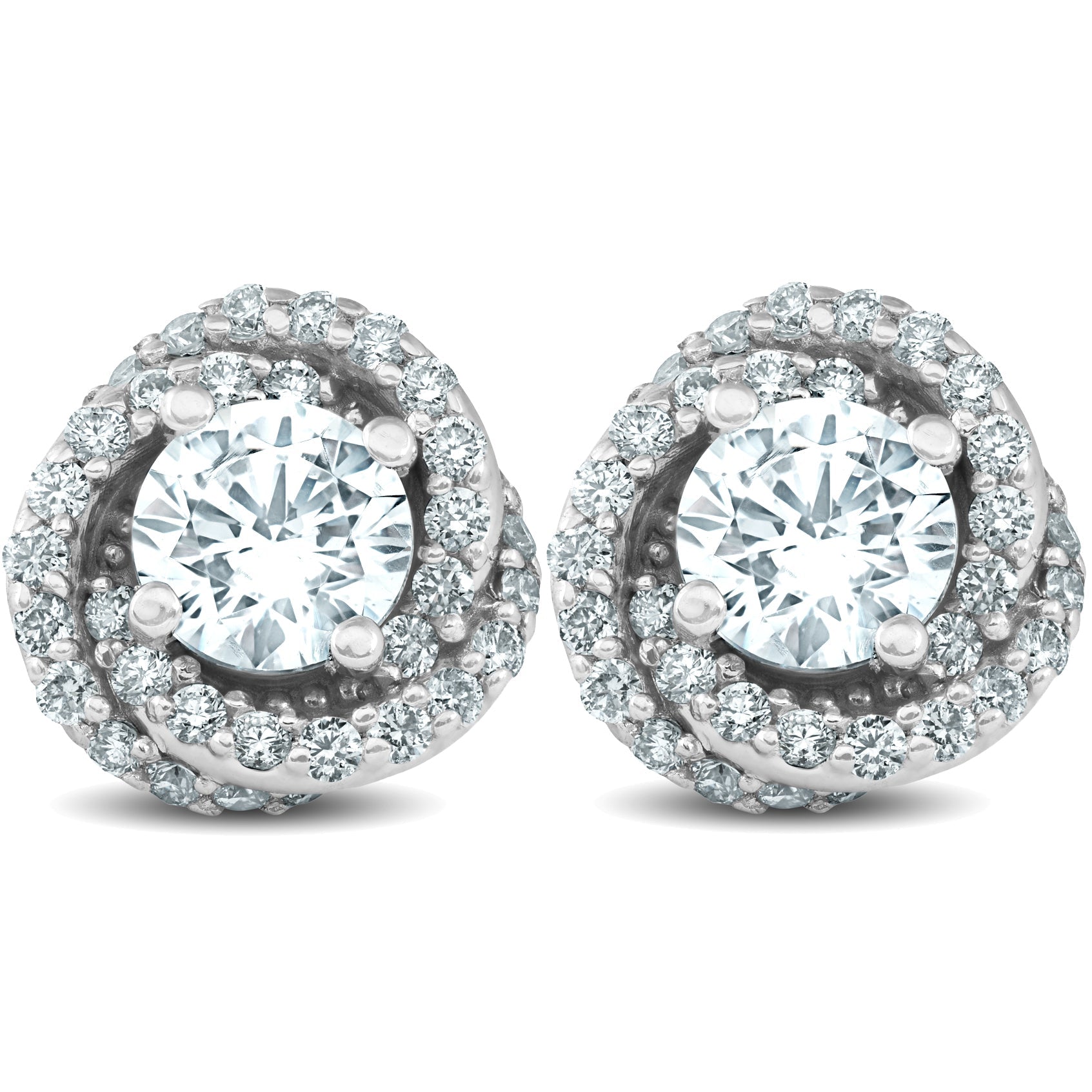 1 3/4 Ct Halo Diamond Studs Spiral 10.9mm Women's Earrings 14k White Gold