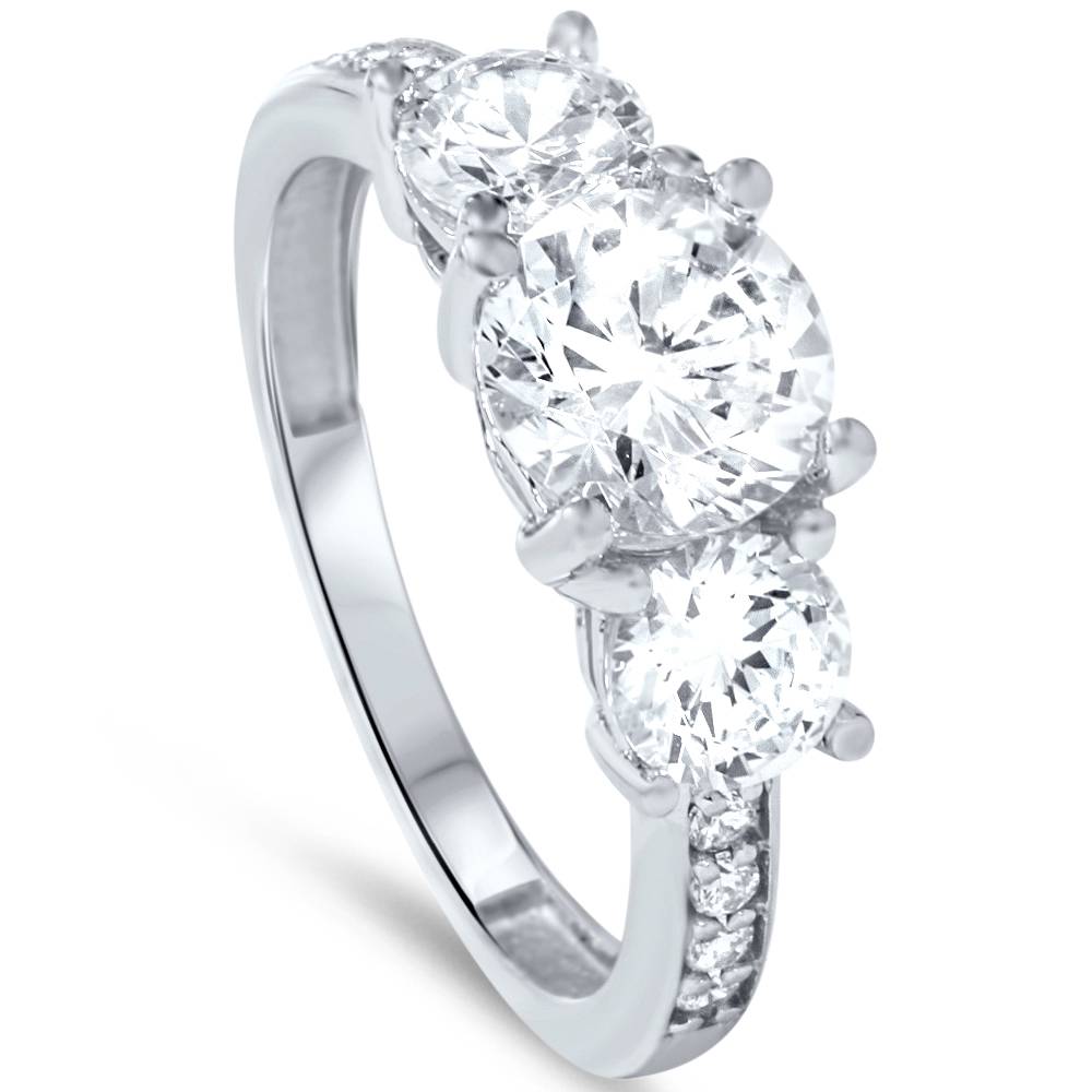1 3/4ct Three Stone Round Diamond Engagement Ring 14K White Gold