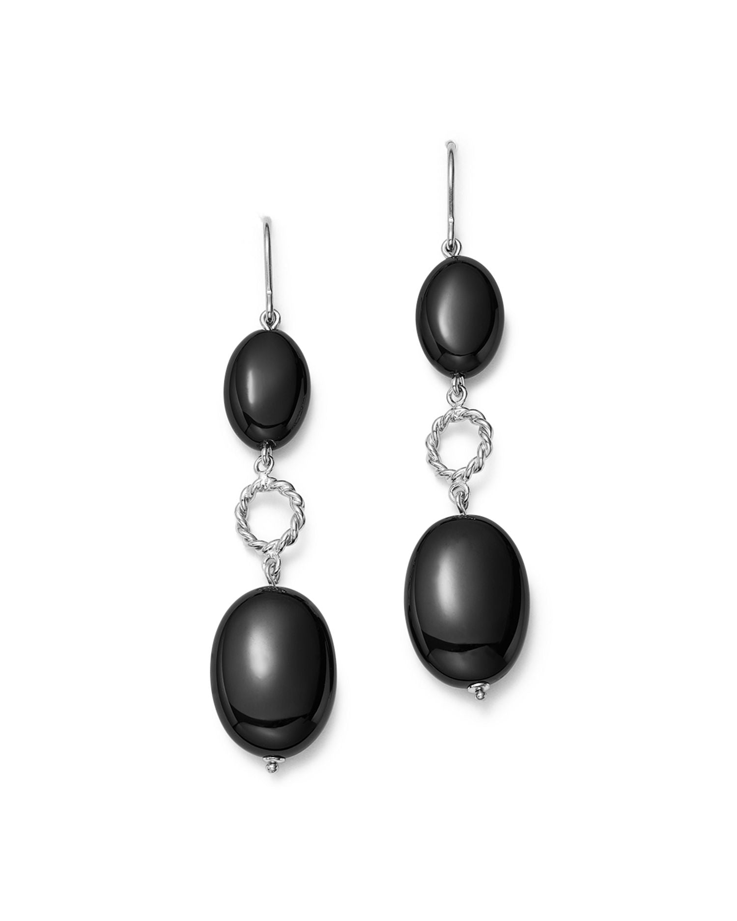 Sterling Silver Double Onyx Drop Earrings - Exclusive