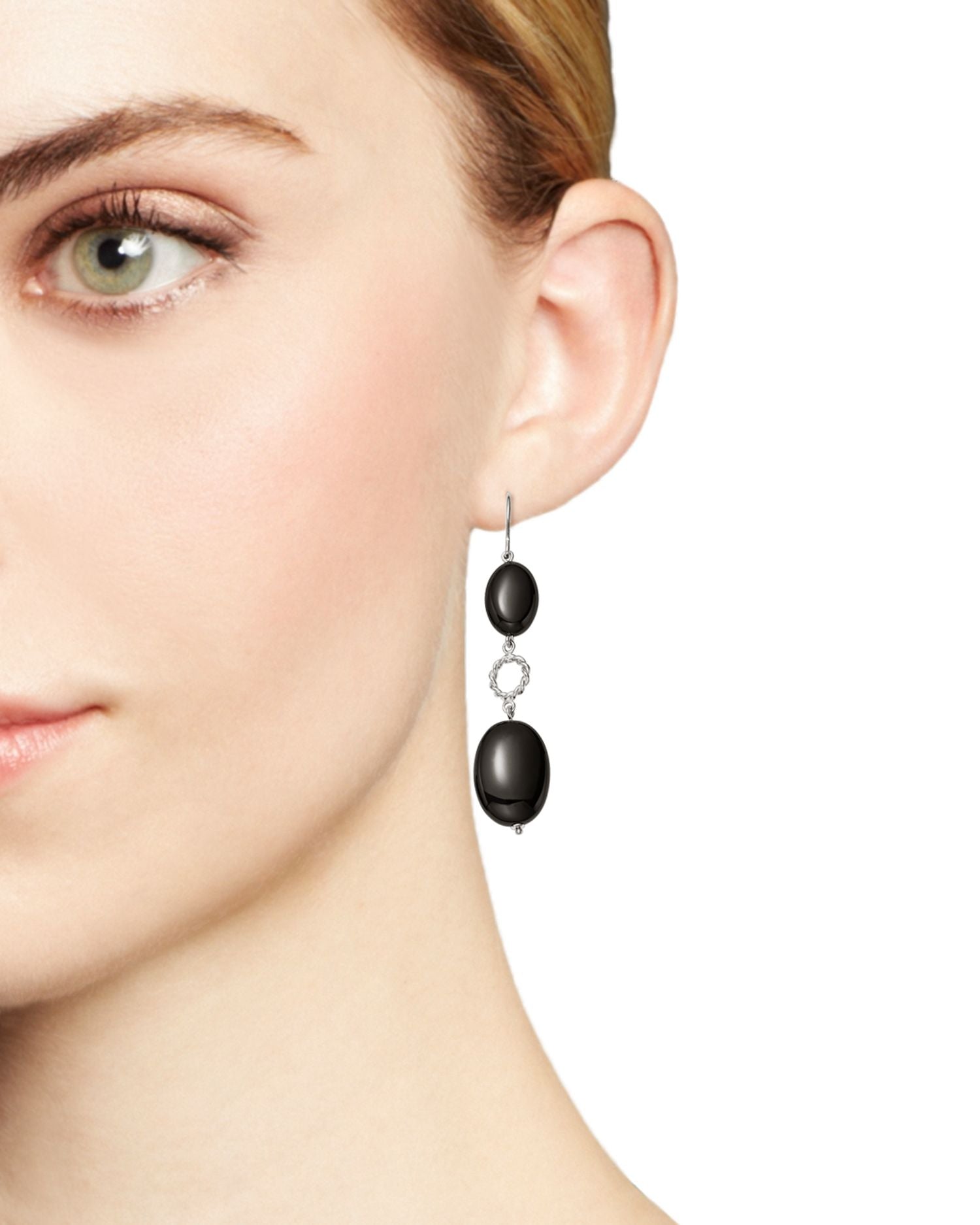 Sterling Silver Double Onyx Drop Earrings - Exclusive