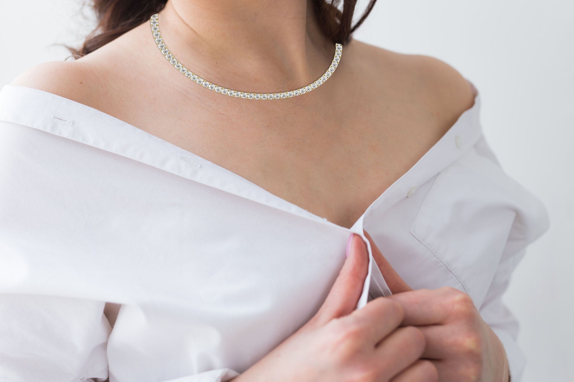 Diana M Lab 20 Carat TW Diamond Tennis Necklace in 14K yellow Gold