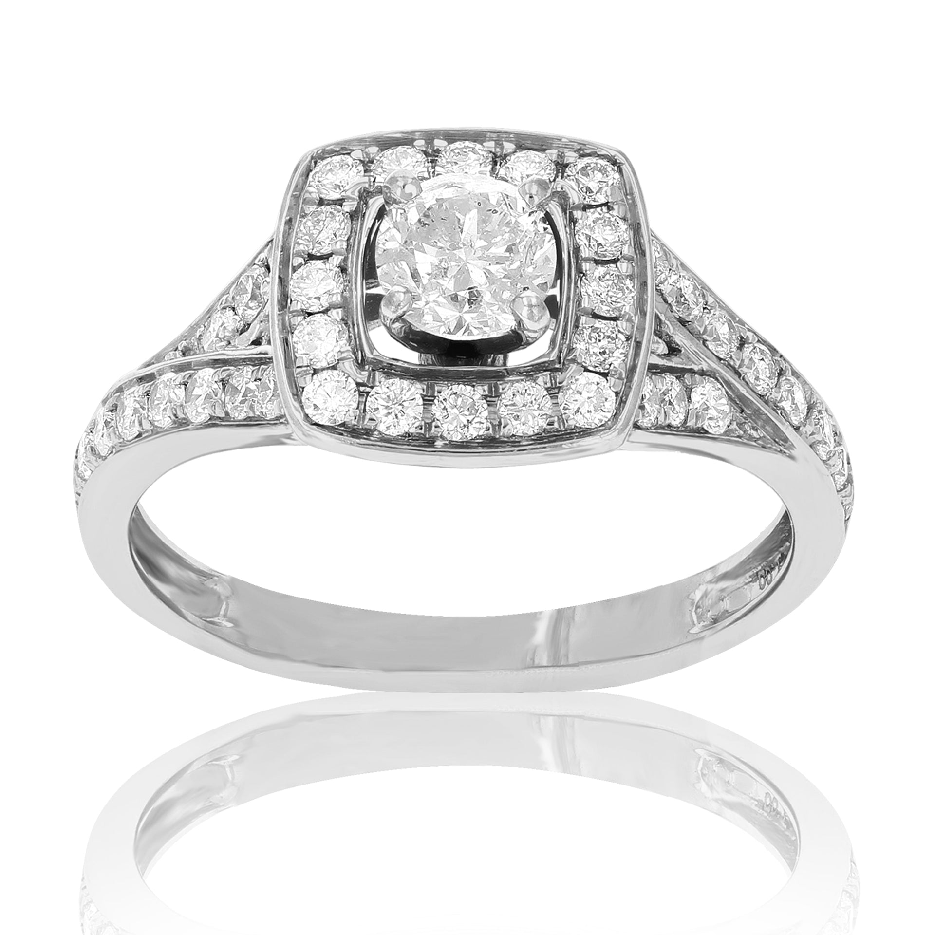 1 Cttw Diamond Halo Wedding Engagement Ring 14K White Gold Cushion Prong Set