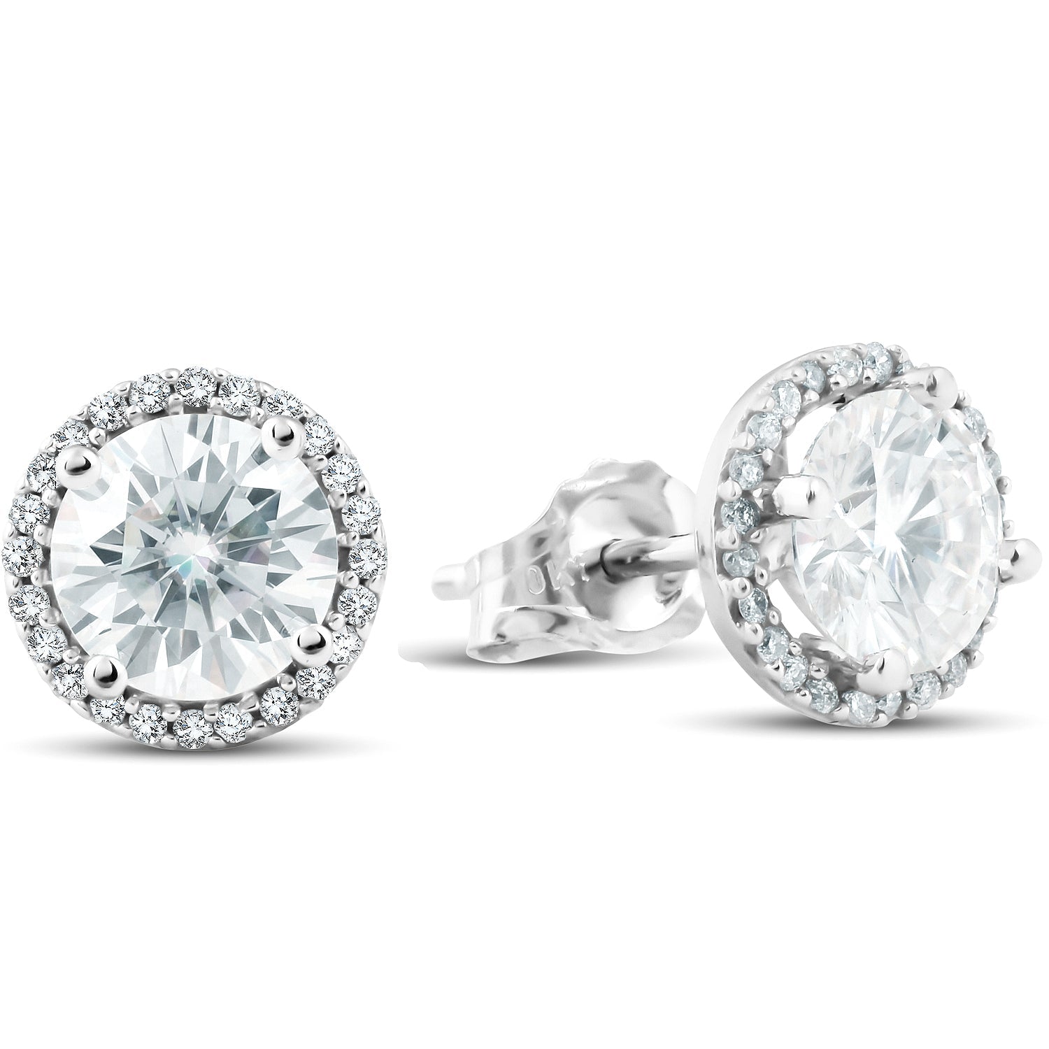 2 1/5 Ct Diamond Halo Moissanite Studs 10k White Gold