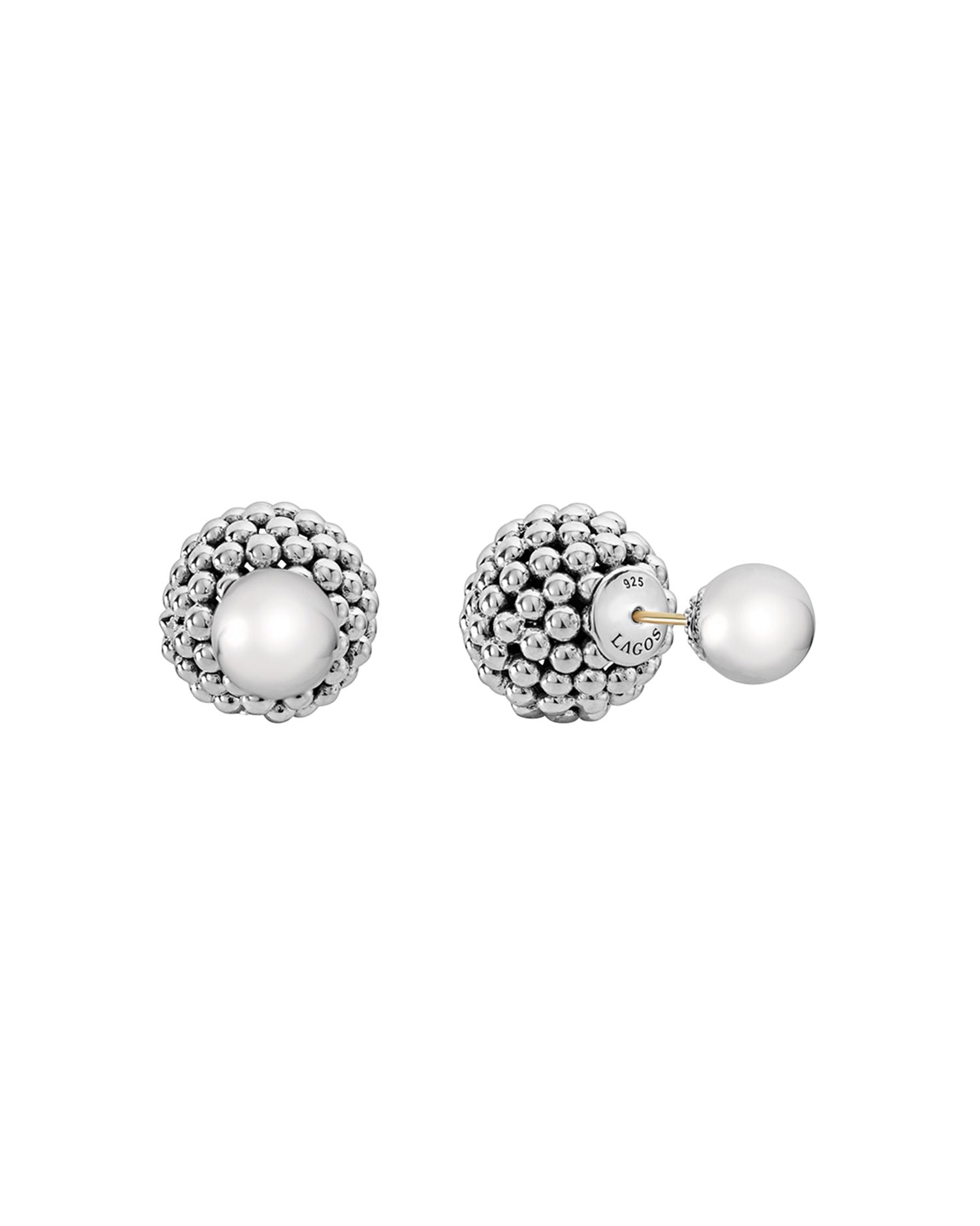 Sterling Silver Signature Caviar Bead Front-Back Stud Earrings