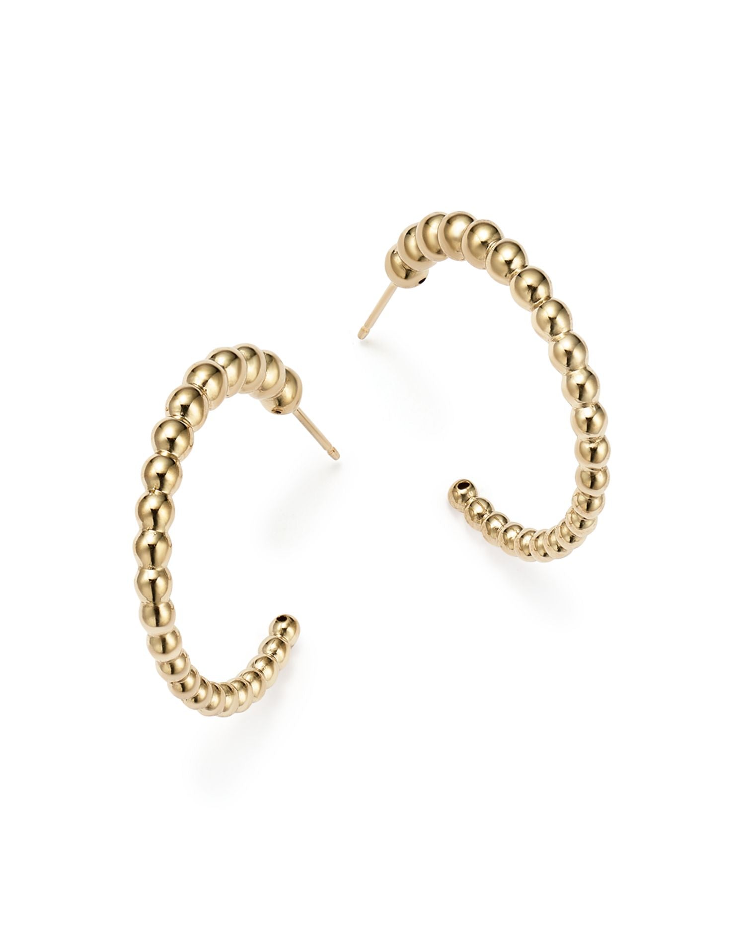 14K Yellow Gold Graduated Bead Hoop Earrings - Exclusive