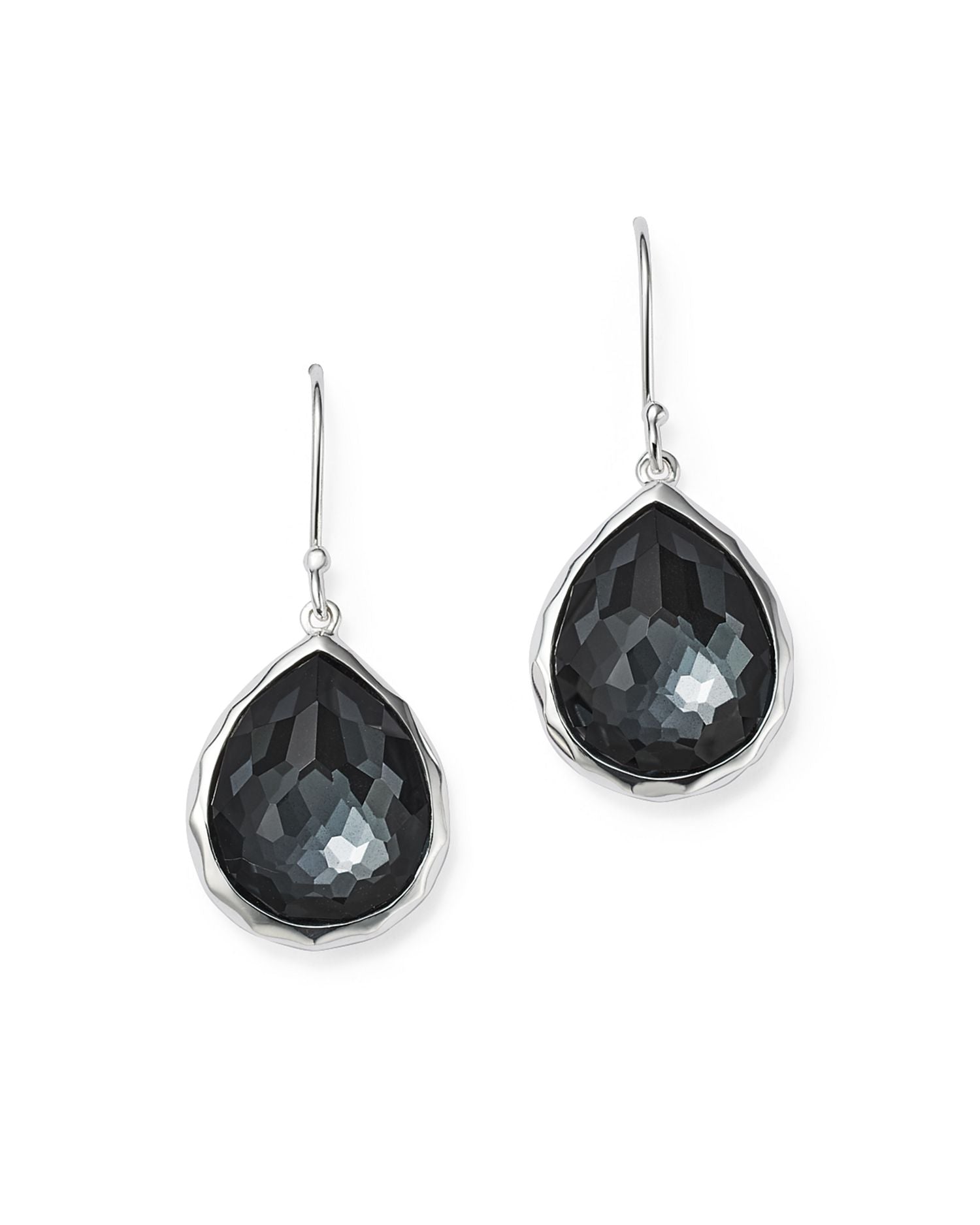 Sterling Silver Wonderland Hematite and Clear Quartz Doublet Mini Teardrop Earrings