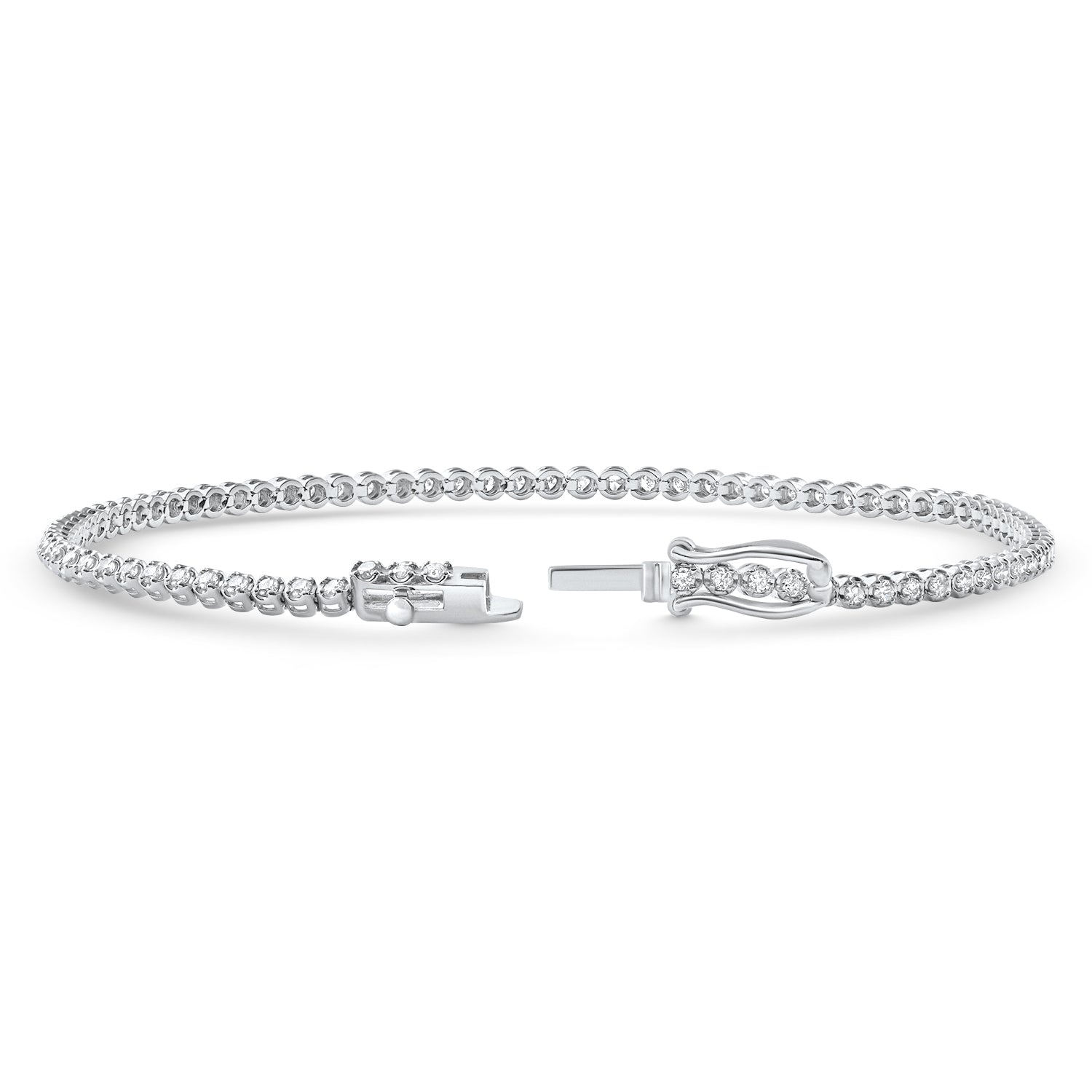 14k White Gold 1Ct TW Natural Diamond Tennis Line Bracelet 7'