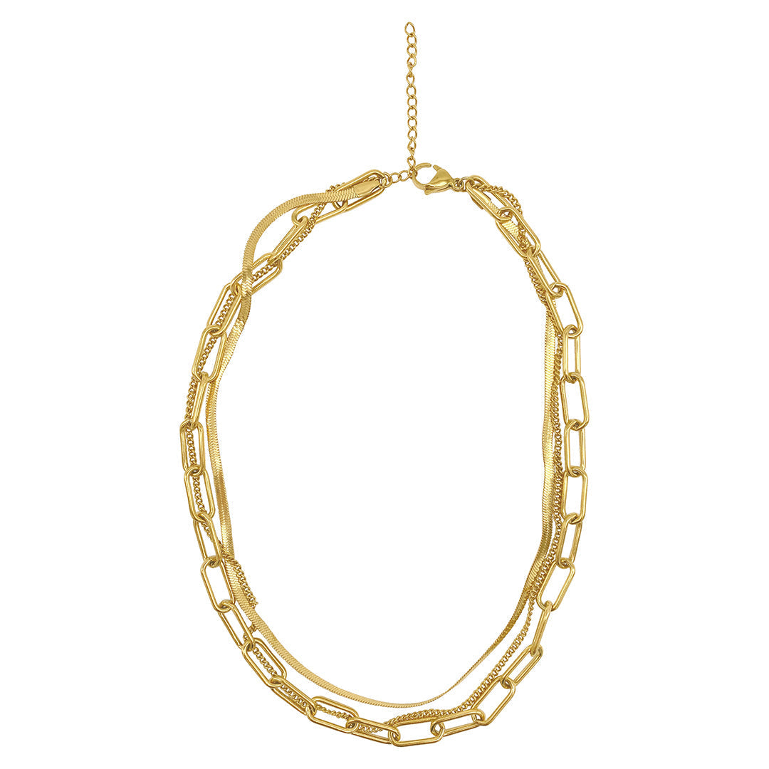 Paper Clip, Snake Chain and Curb Chain Neckalce gold