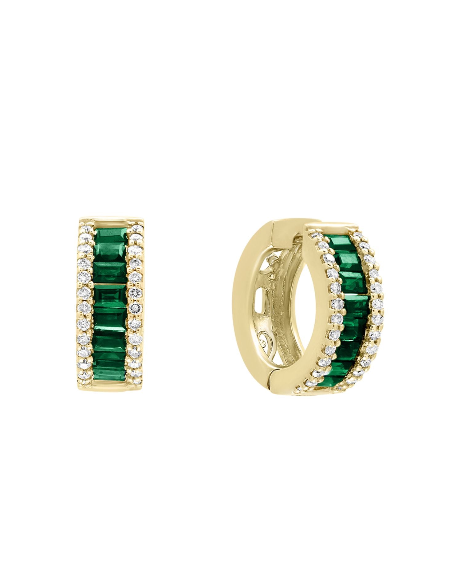 Emerald and Diamond Hoop Earrings in 14K Yellow Gold - Exclusive