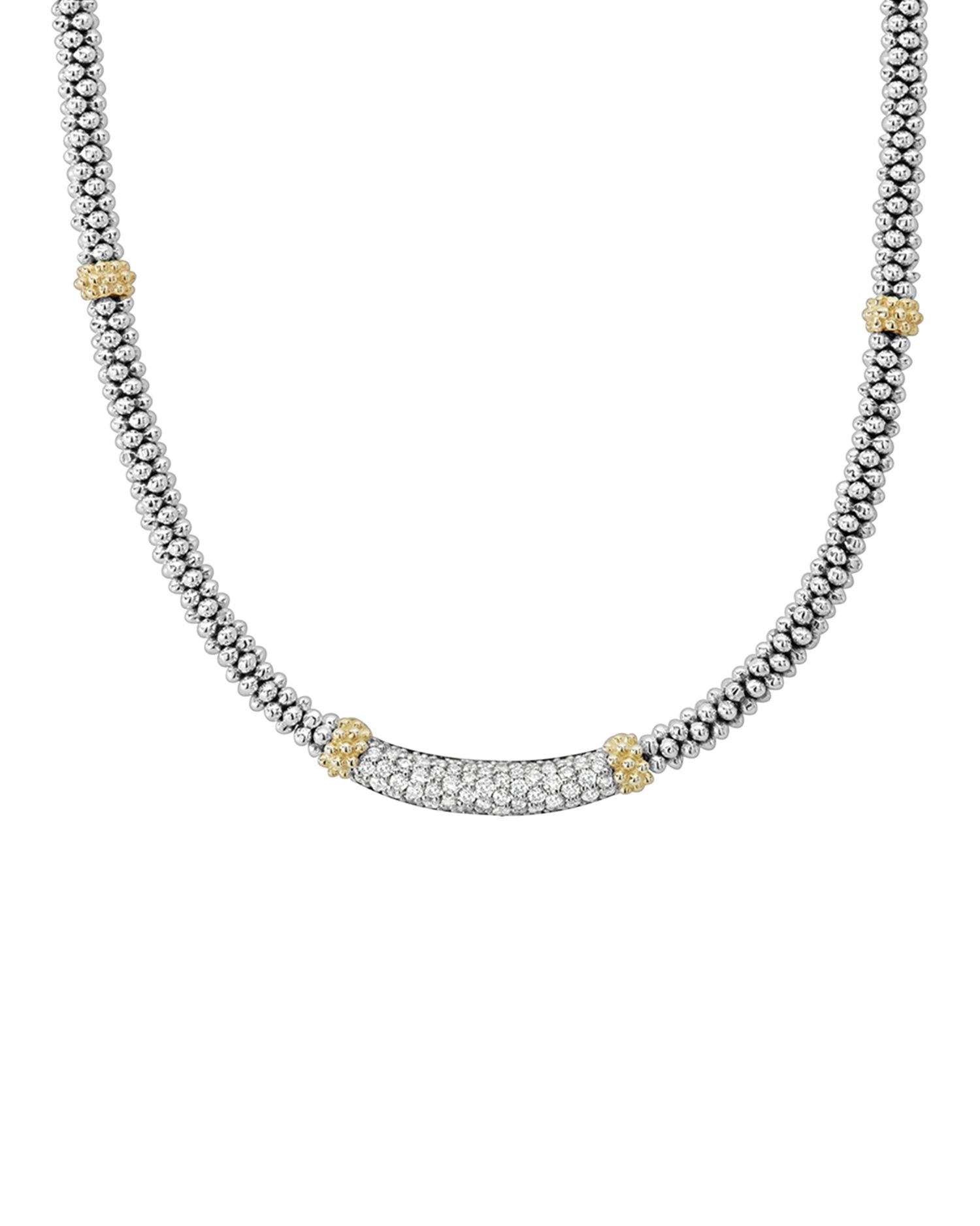 18K Gold and Sterling Silver Diamond Lux Station Necklace, 16'
