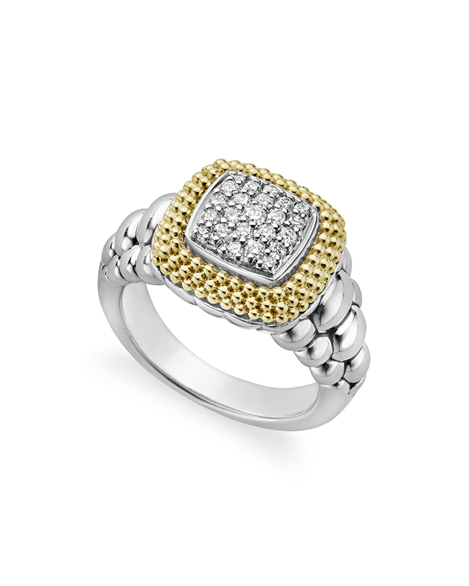 18K Gold and Sterling Silver Diamond Lux Square Ring