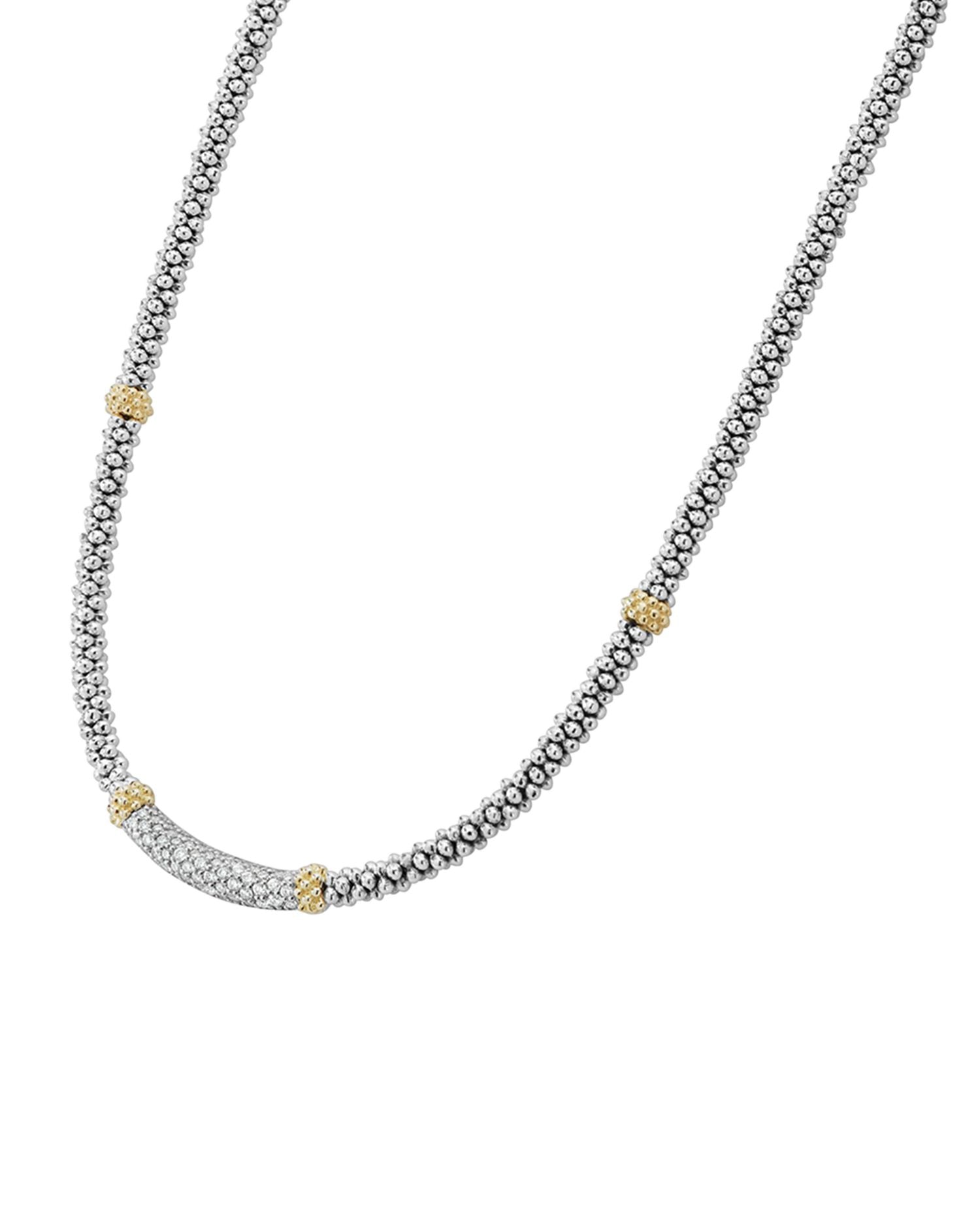 18K Gold and Sterling Silver Diamond Lux Station Necklace, 16'