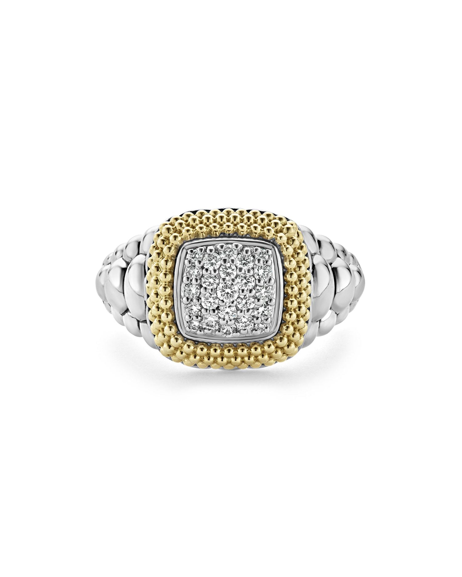 18K Gold and Sterling Silver Diamond Lux Square Ring