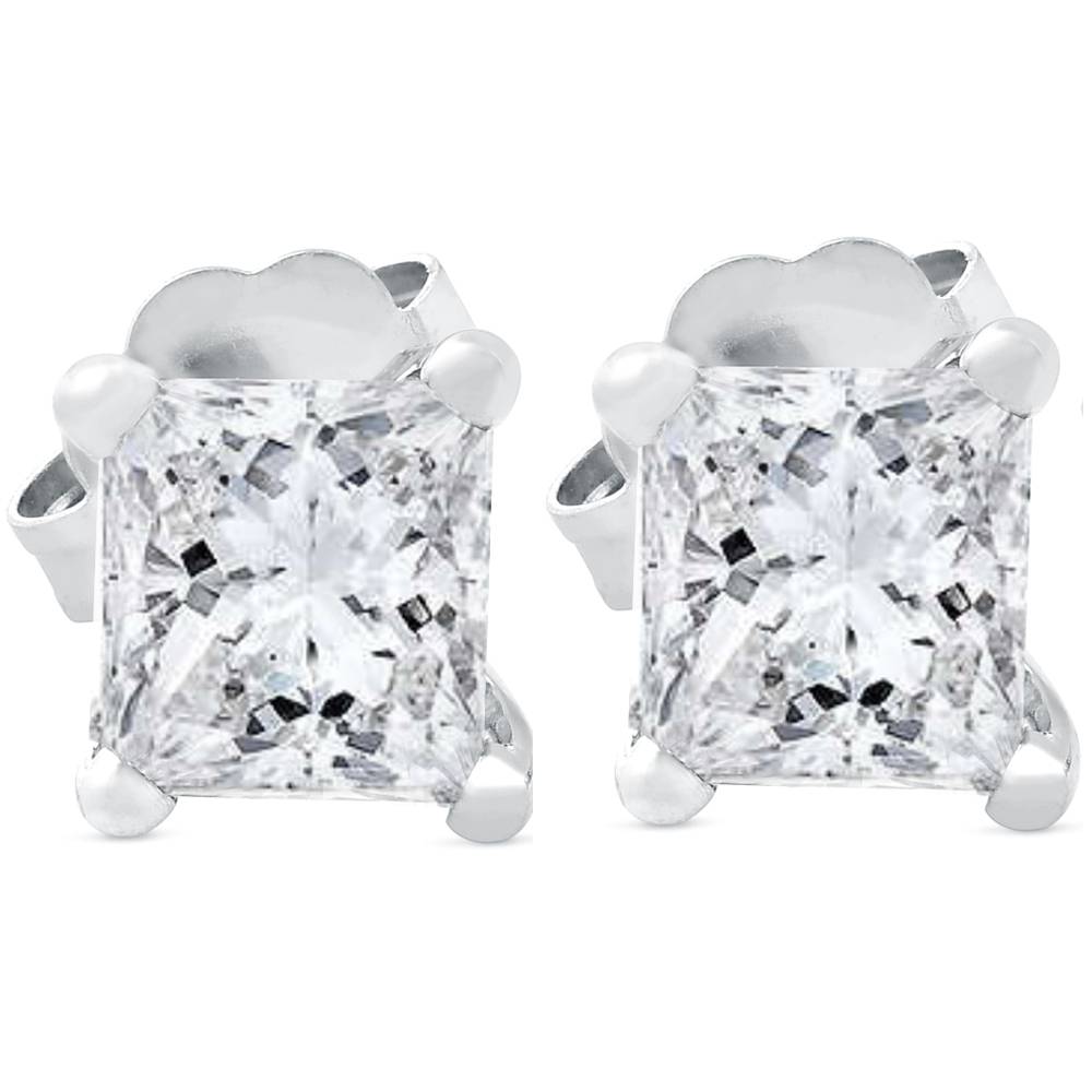 .65 ct Princess Cut Diamond Studs 14k White Gold Enhanced