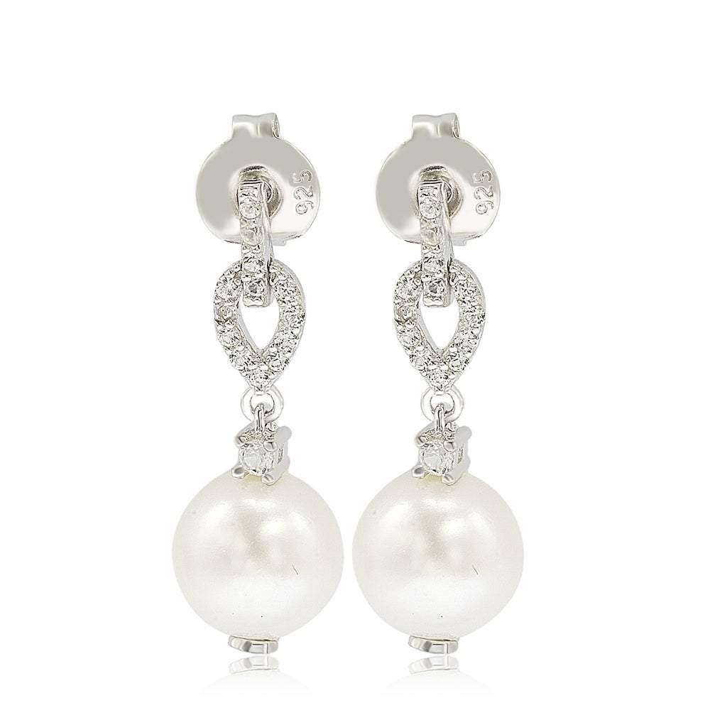 Suzy Levian Sterling Silver Pearl & White Sapphire Dangle Earrings