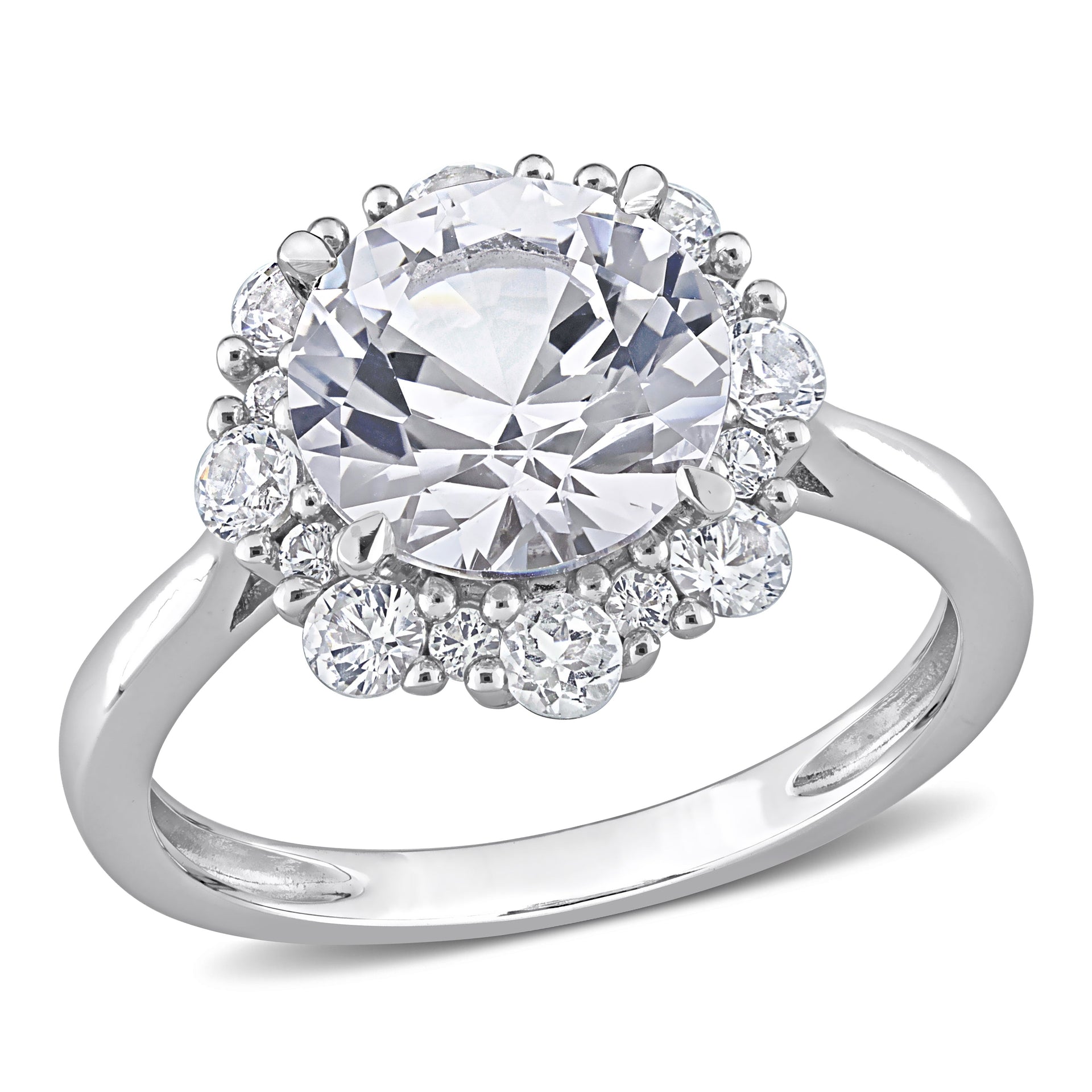 4 1/3 CT TGW Created White Sapphire Halo Engagement Ring in 10k White Gold