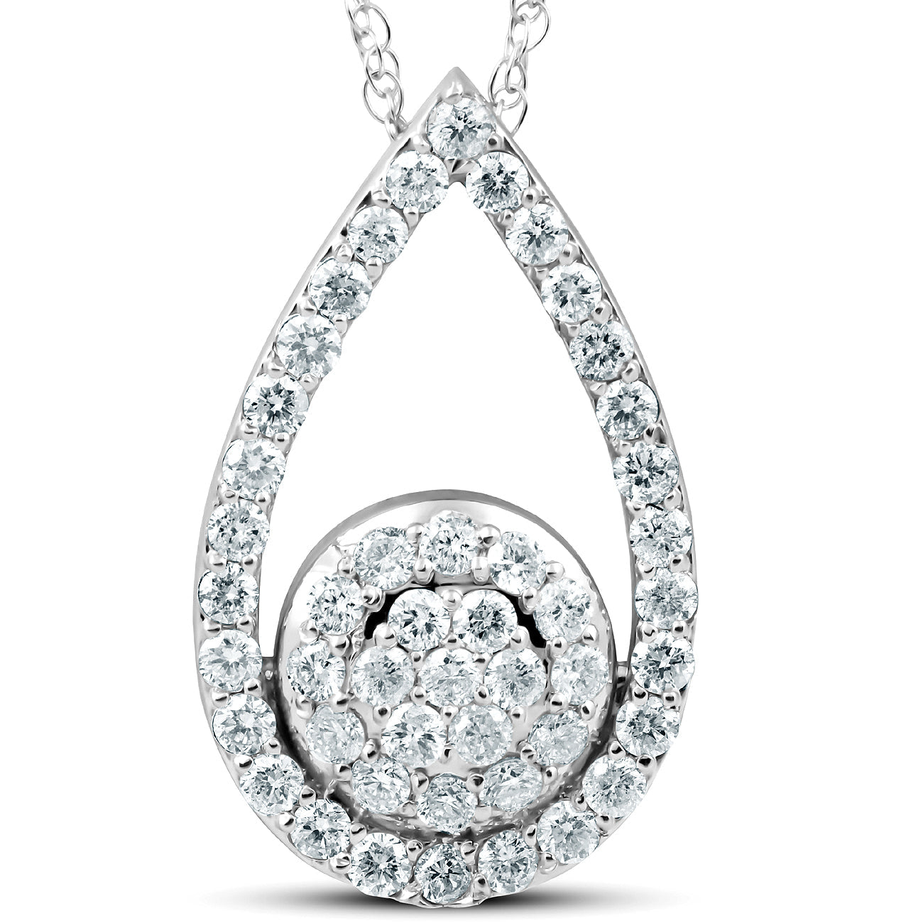 1 1/10ct Lab Created Diamond Circle Pear Shape Pendant 14k White Gold 1' Tall
