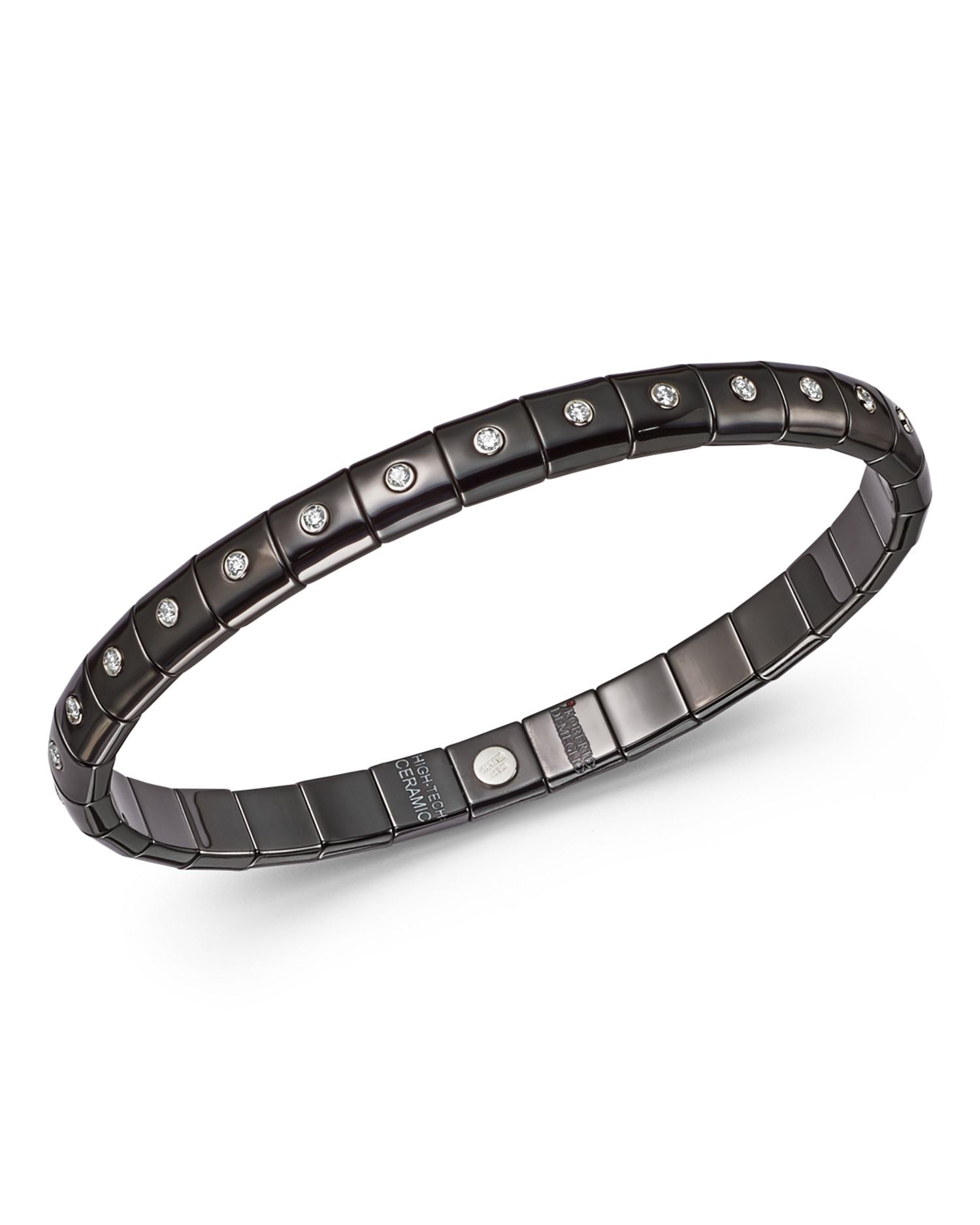 18K White Gold & Black Ceramic Pura Stretch Bracelet with Diamond Bezels