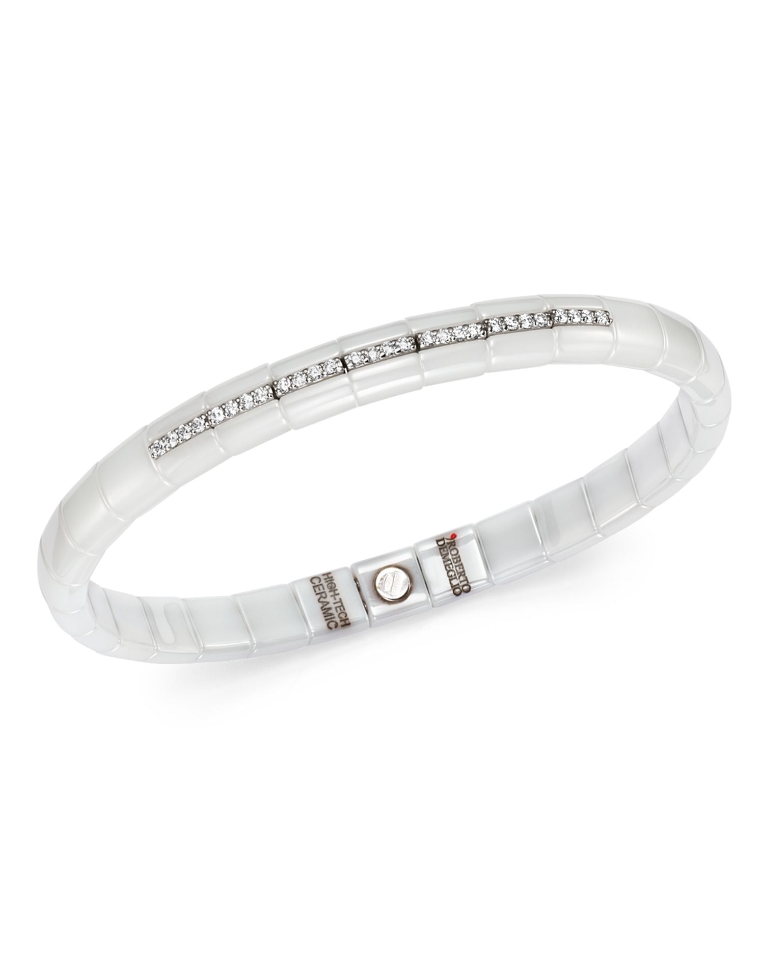 18K White Gold & White Ceramic Pura Stretch Bracelet with Diamonds