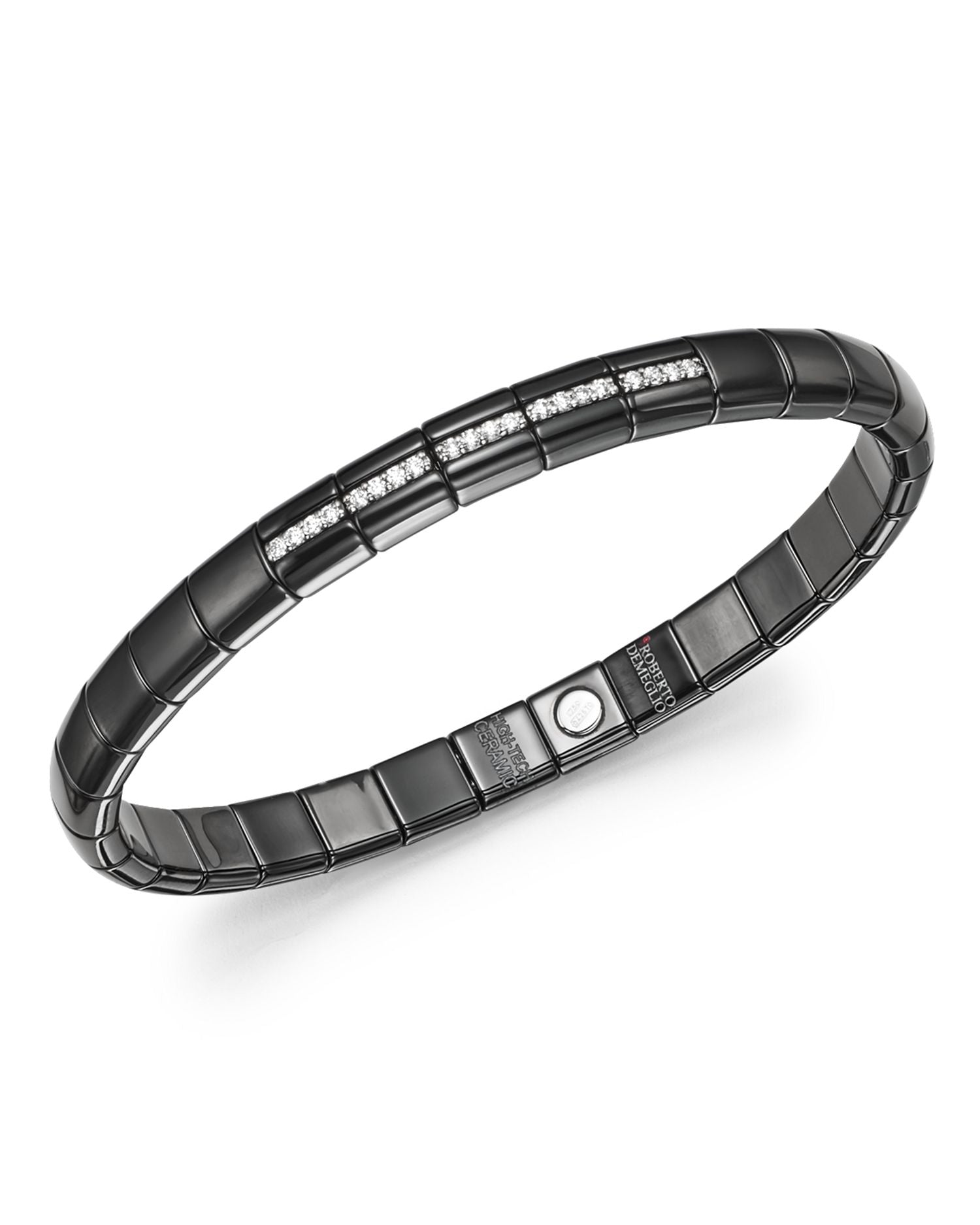 18K White Gold & Black Ceramic Pura Stretch Bracelet with Diamonds