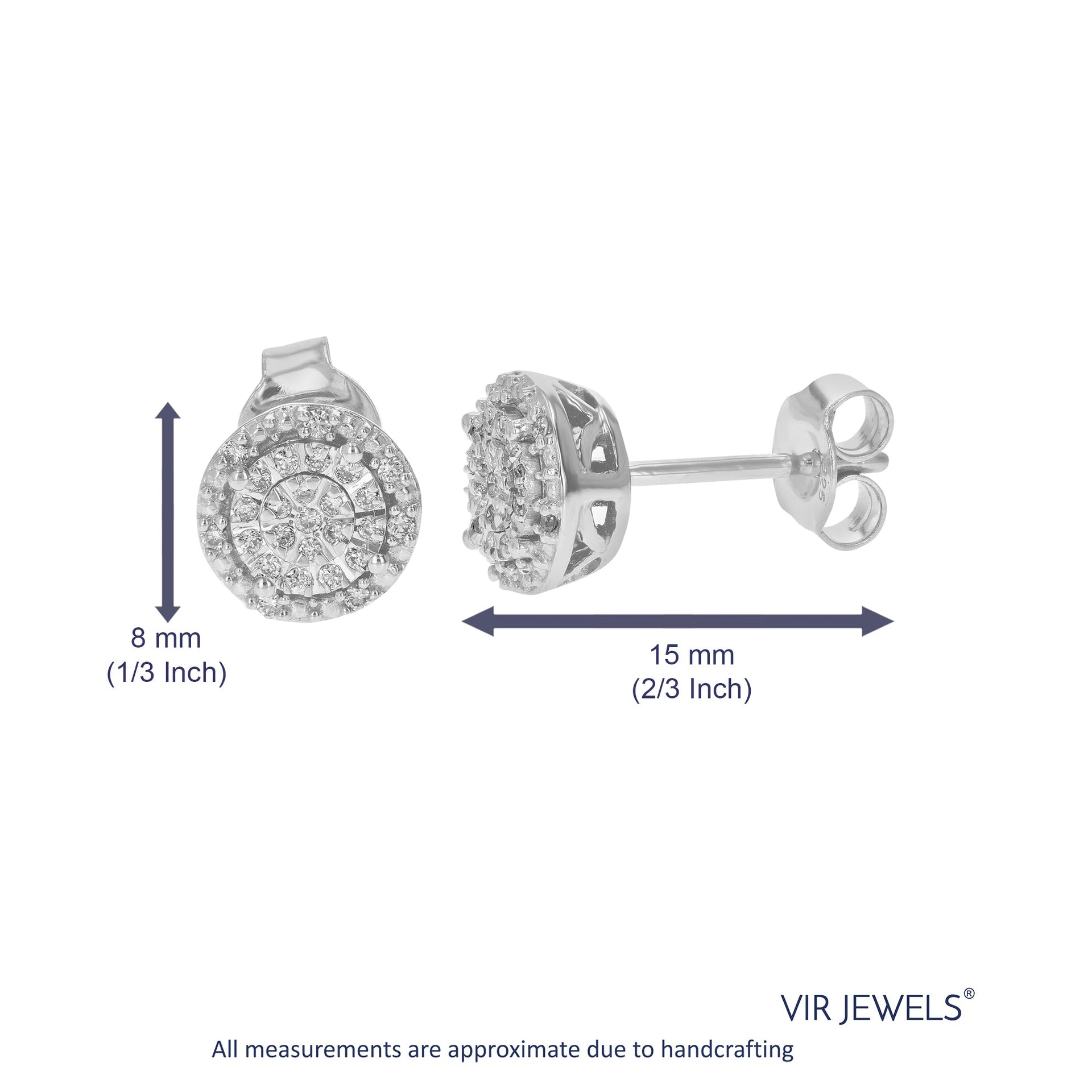 1/6 cttw Round Lab Grown Diamond Stud Earrings Made in .925 Sterling Silver Prong Set