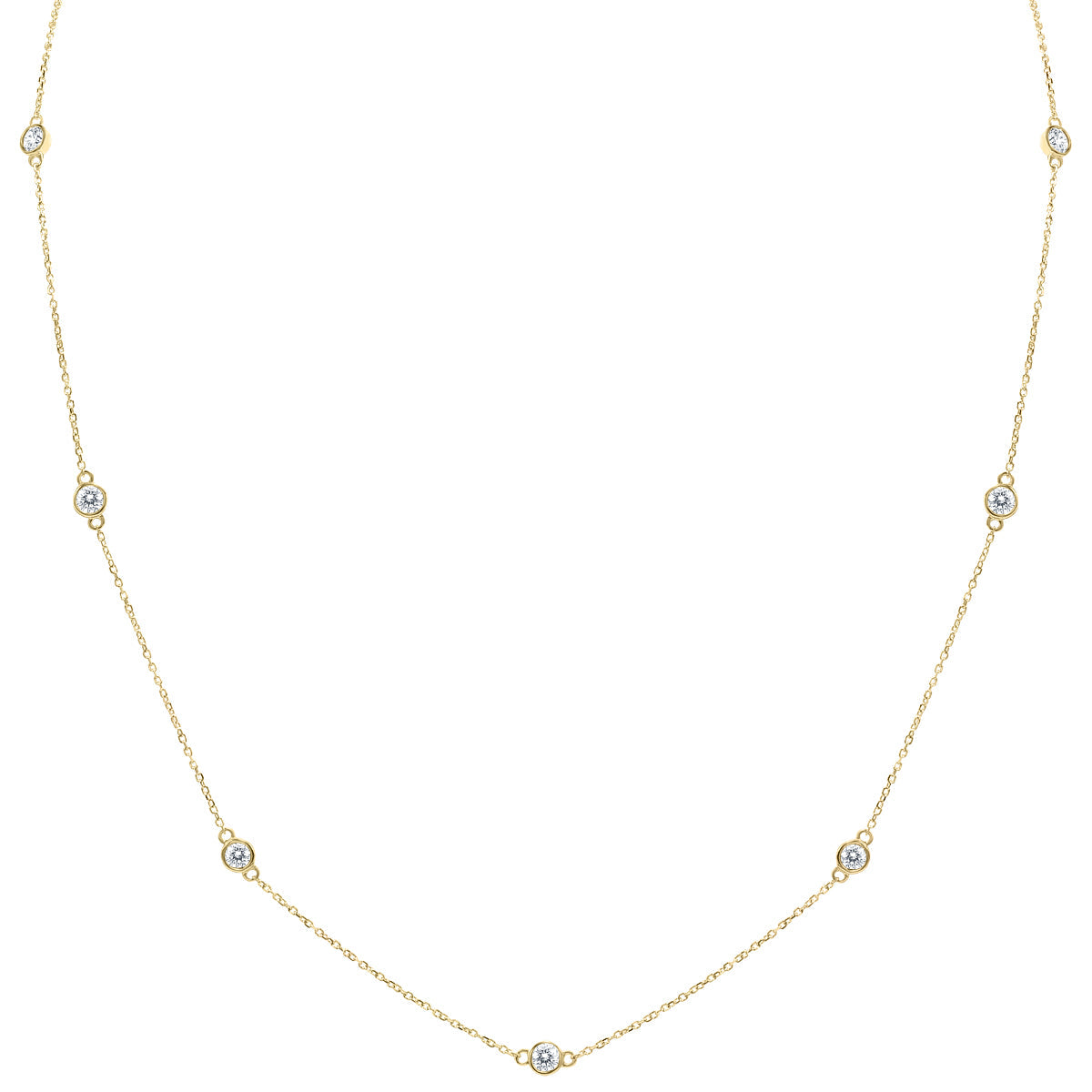 1 Carat TW Bezel Set Diamond Station Necklace In 14K Yellow Gold