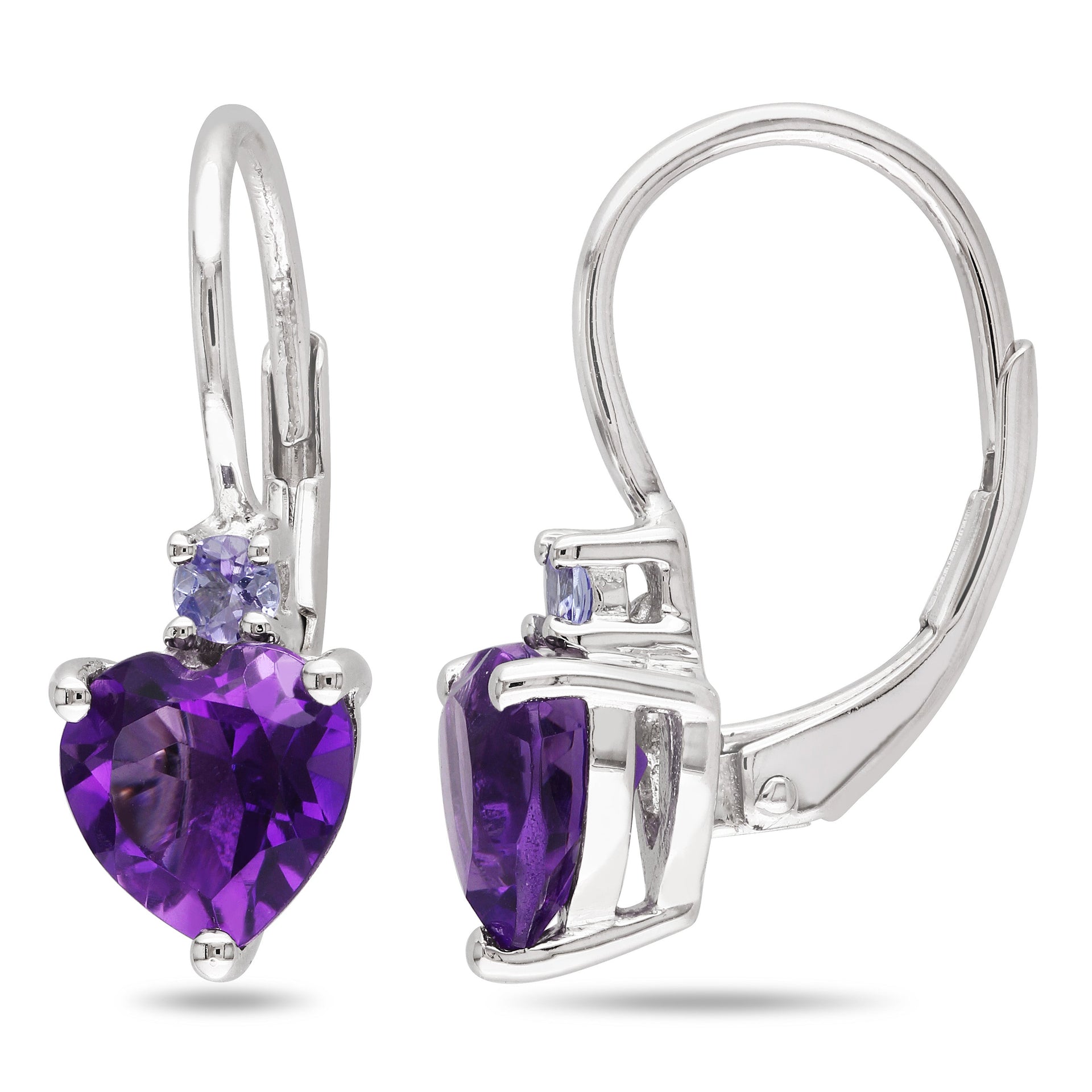 2 5/8 ct TW African Amethyst and Tanzanite Heart Leverback Earrings in Sterling Silver