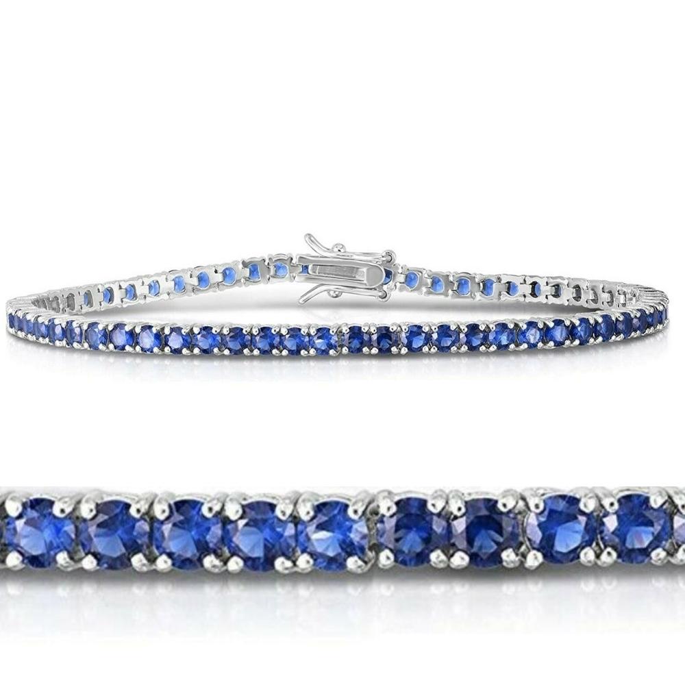 3 1/2 CT Blue Sapphire Tennis Bracelet 14k White Gold 7'