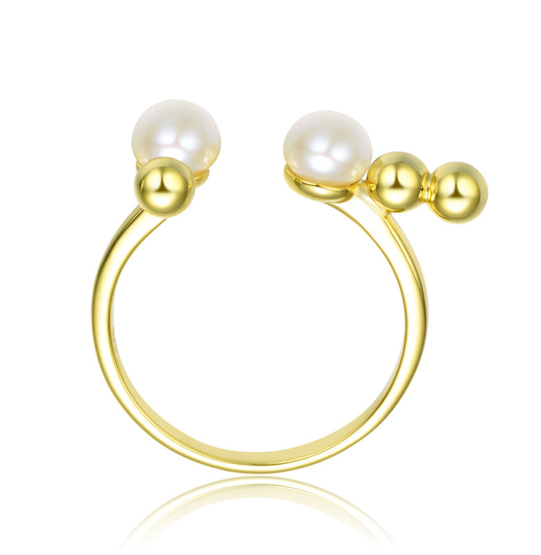 Sterling Silver 14k Gold Plated With 5mm Freshwater Pearls Modern Ring