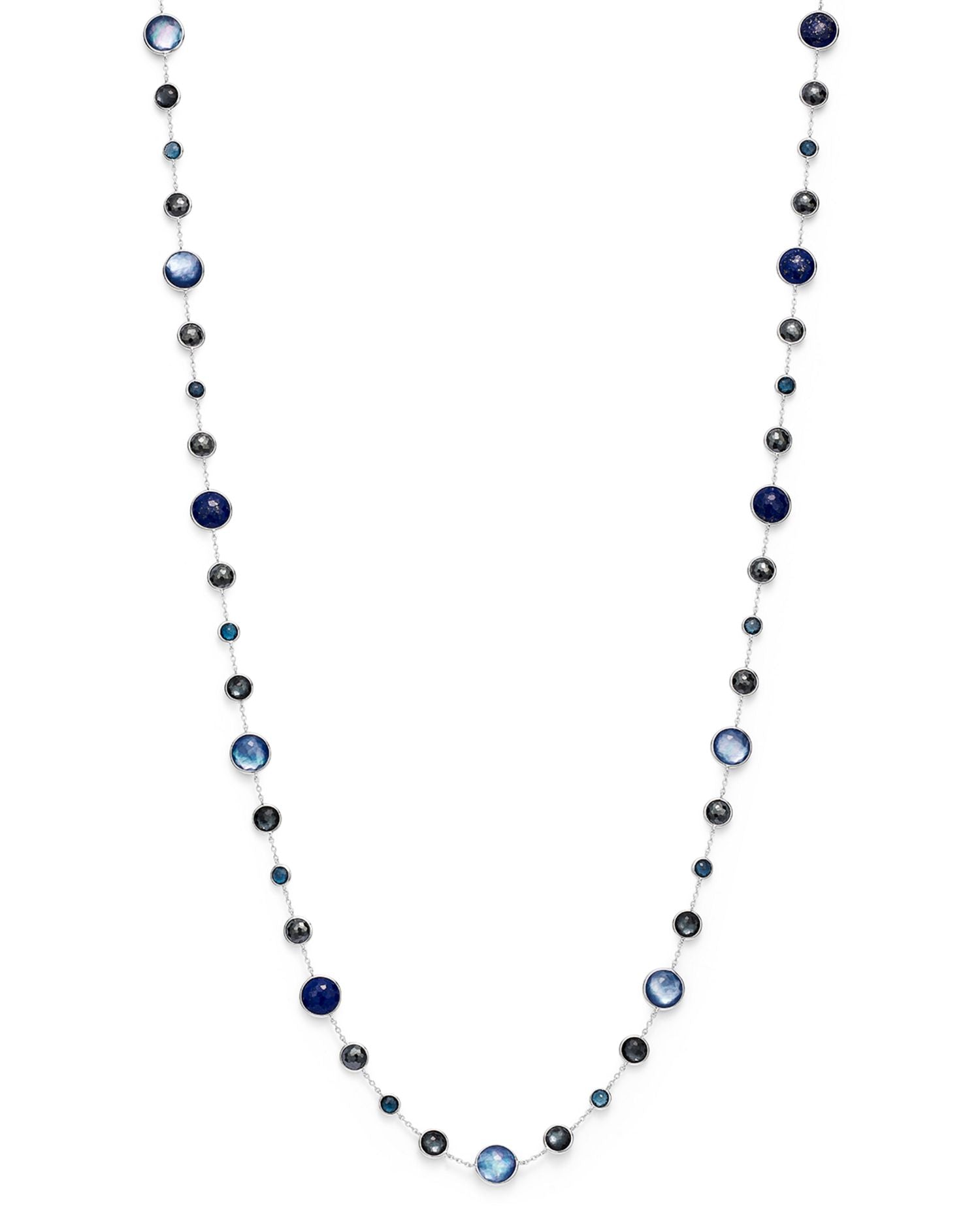 Sterling Silver Lollipop Lapis Doublet, London Blue Topaz & Hematite Necklace in Eclipse, 36"
