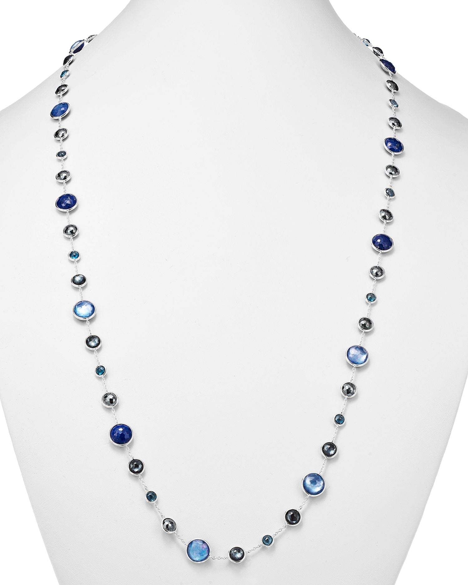 Sterling Silver Lollipop Lapis Doublet, London Blue Topaz & Hematite Necklace in Eclipse, 36"
