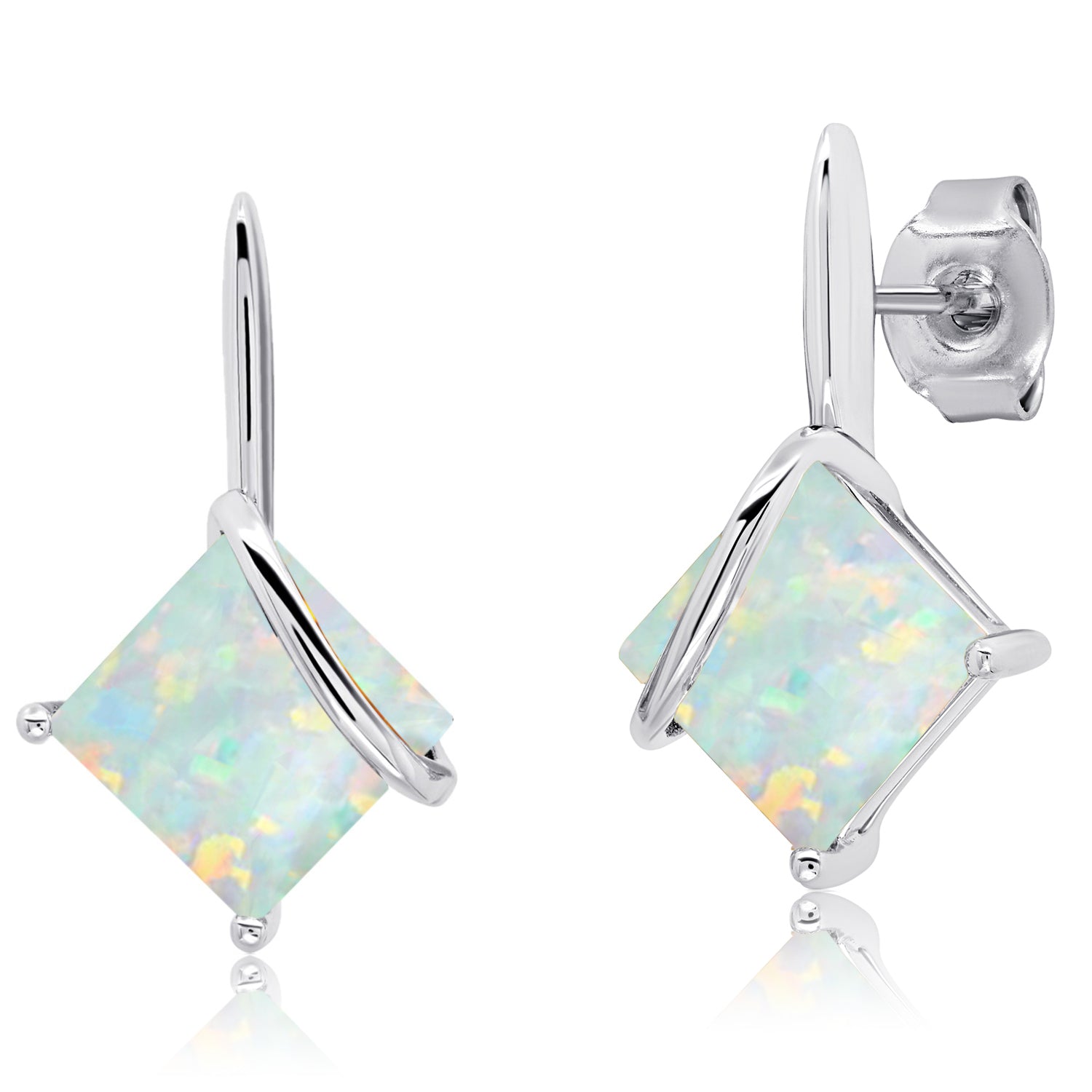 7mm Princess Cut Gemstone Drop Earrings in Sterling Silver