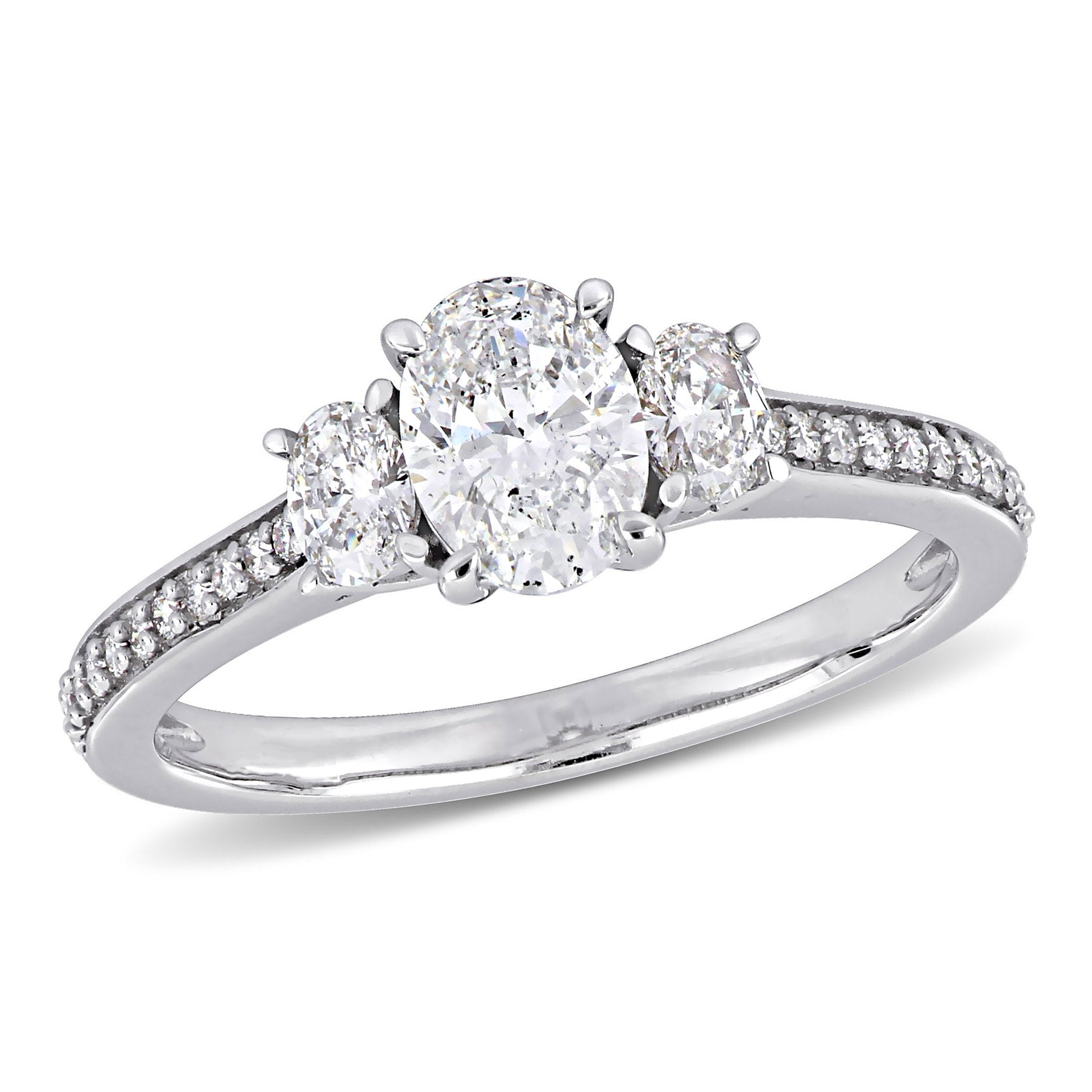 Mimi & Max 1 1/10ct TW Oval Round-cut 3-stone Engagement Ring 14k White Gold