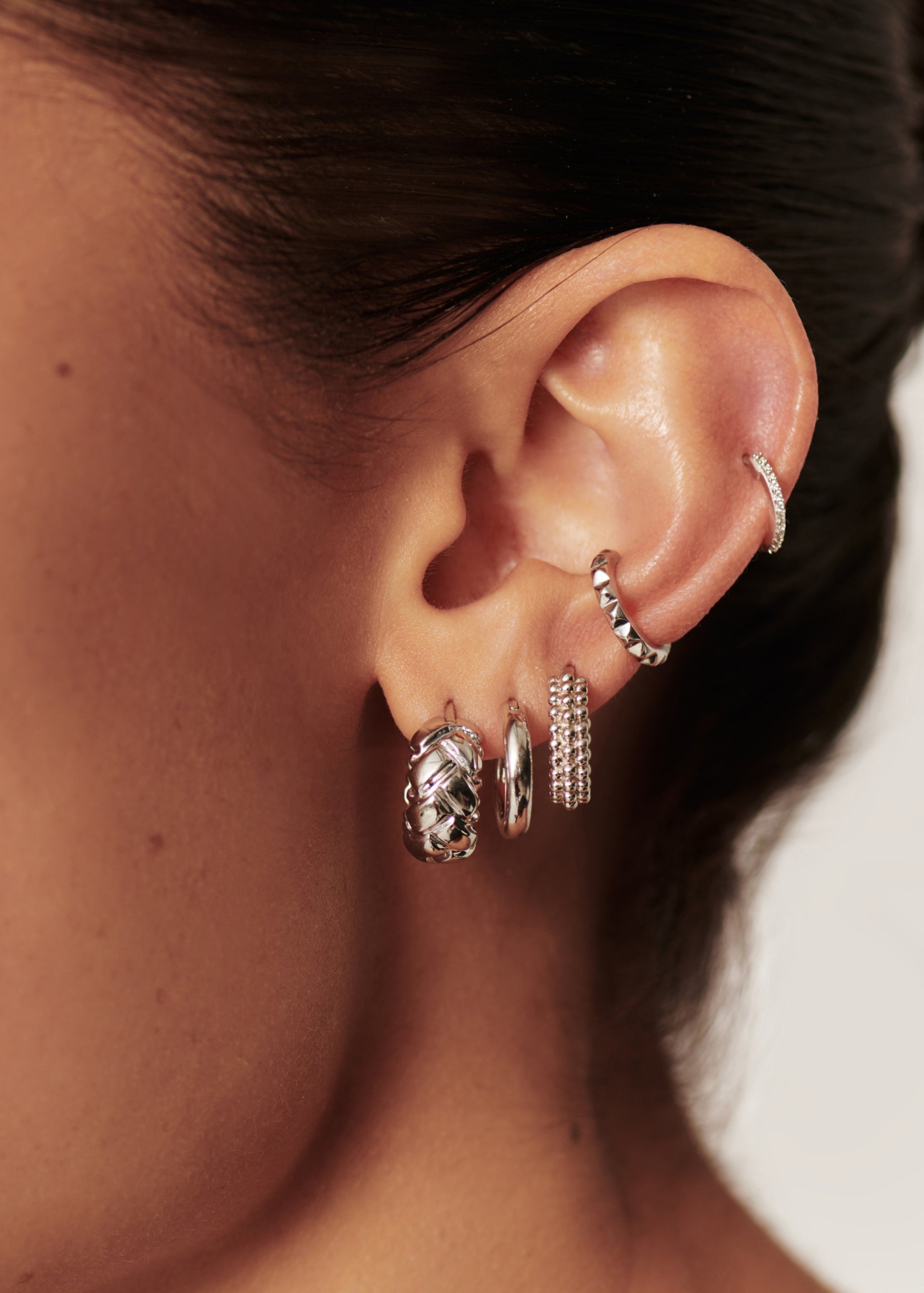 X Lucy Williams Waffle mini rhodium-plated hoop earrings