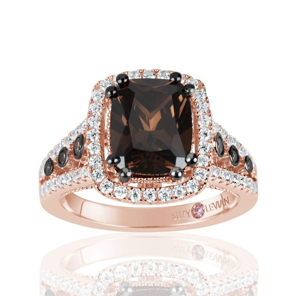 Suzy Levian Rose Sterling Silver Brown Chocolate and White Cubic Zirconia Engagement Ring