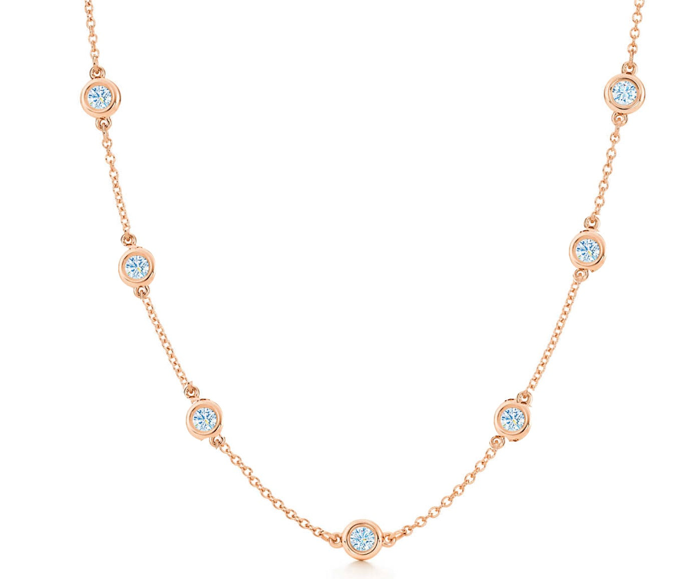 18k Rose Gold & Cz Station Necklace