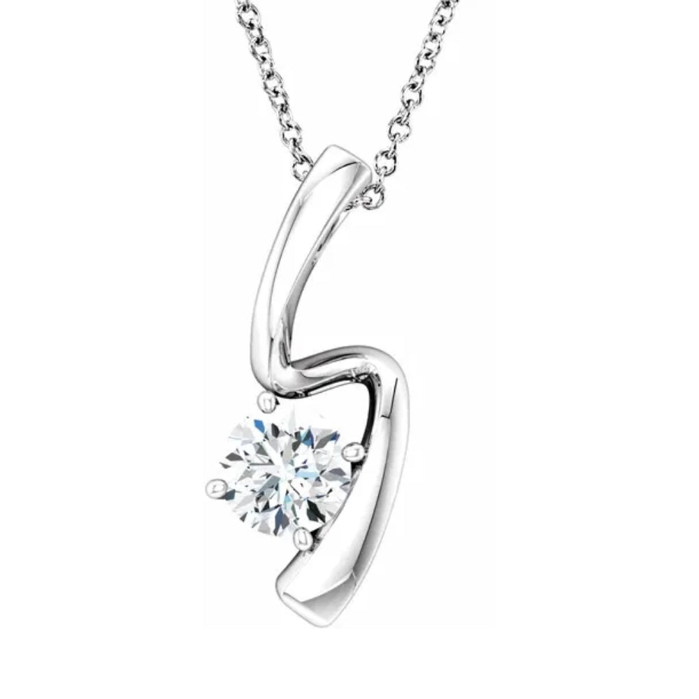 1/2 CT Solitaire Round Moissanite 10k White Gold Pendant & Chain Women's Jewelry